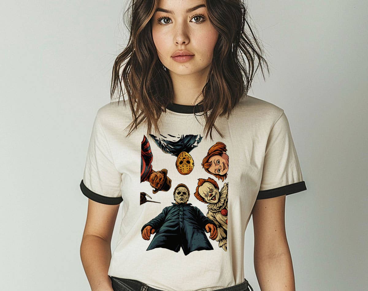 Horror Icons Looking Down Scary Halloween Ringer Shirt Hoodie, Sweatshirt | PodTeesHub.com