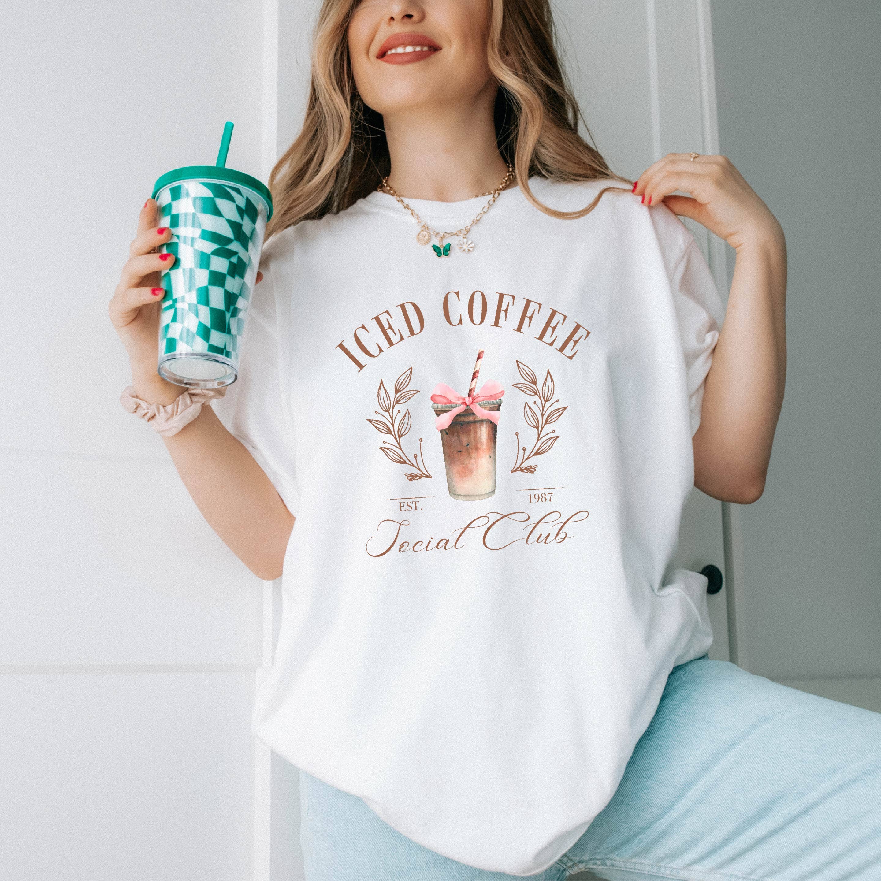 Iced Coffee Girly, Iced Coffee T Shirt, Preppy, Bow, Graphic Hoodie, Sweatshirt | PodTeesHub.com