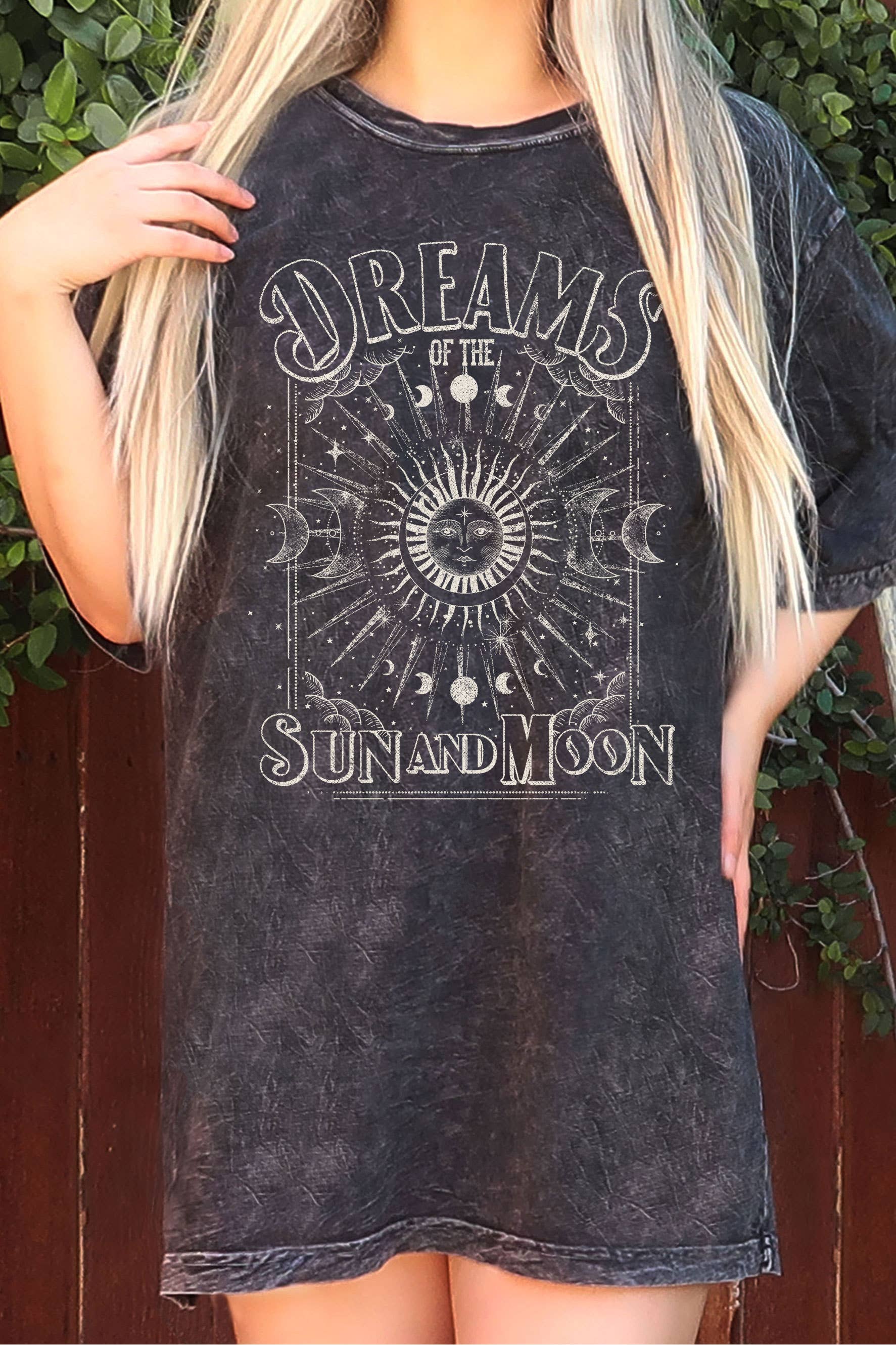 Dreams of Sun and Moon Oversize Mineral Graphic Tshirt Hoodie, Sweatshirt | PodTeesHub.com