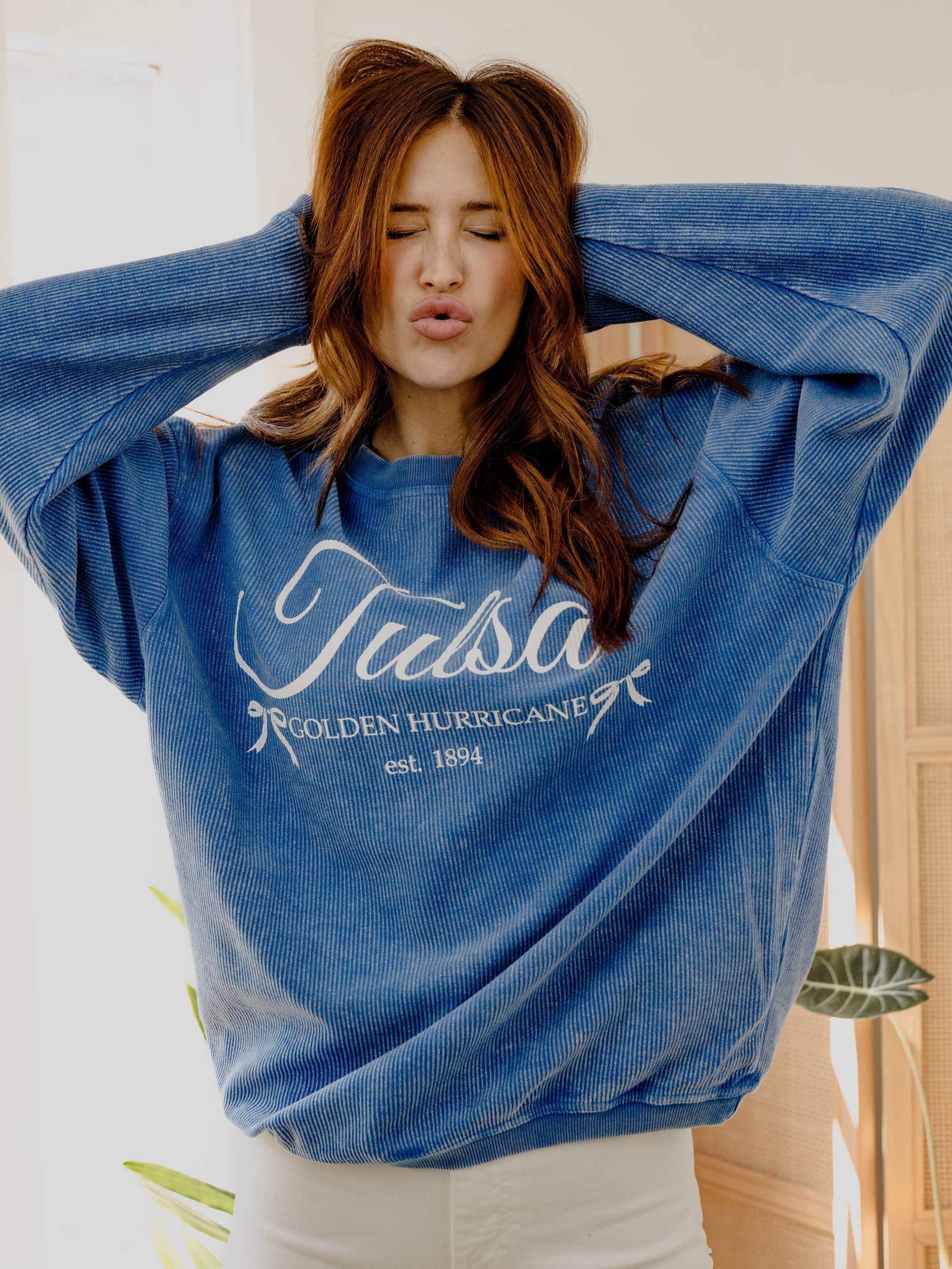 Tulsa Hurricane Established Bows Blue Corded Sweatshirt T-Shirts, Hoodie | PodTeesHub.com