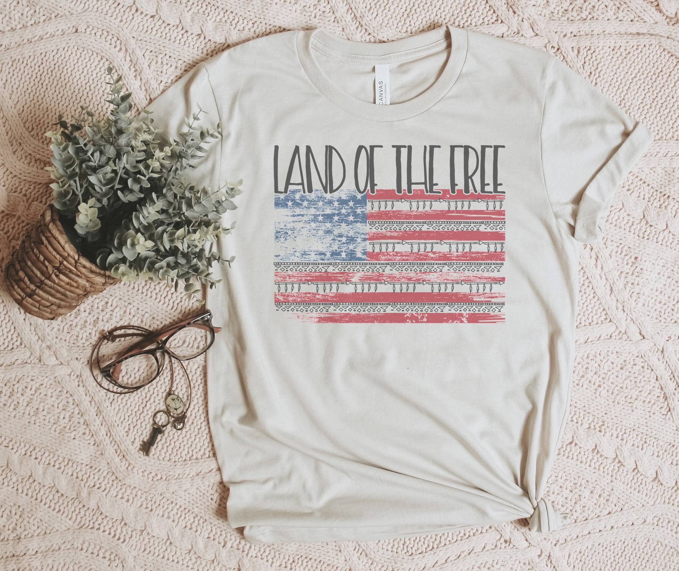 Land of the Free American Flag Tee | Patriotic T Shirt Hoodie, Sweatshirt | PodTeesHub.com