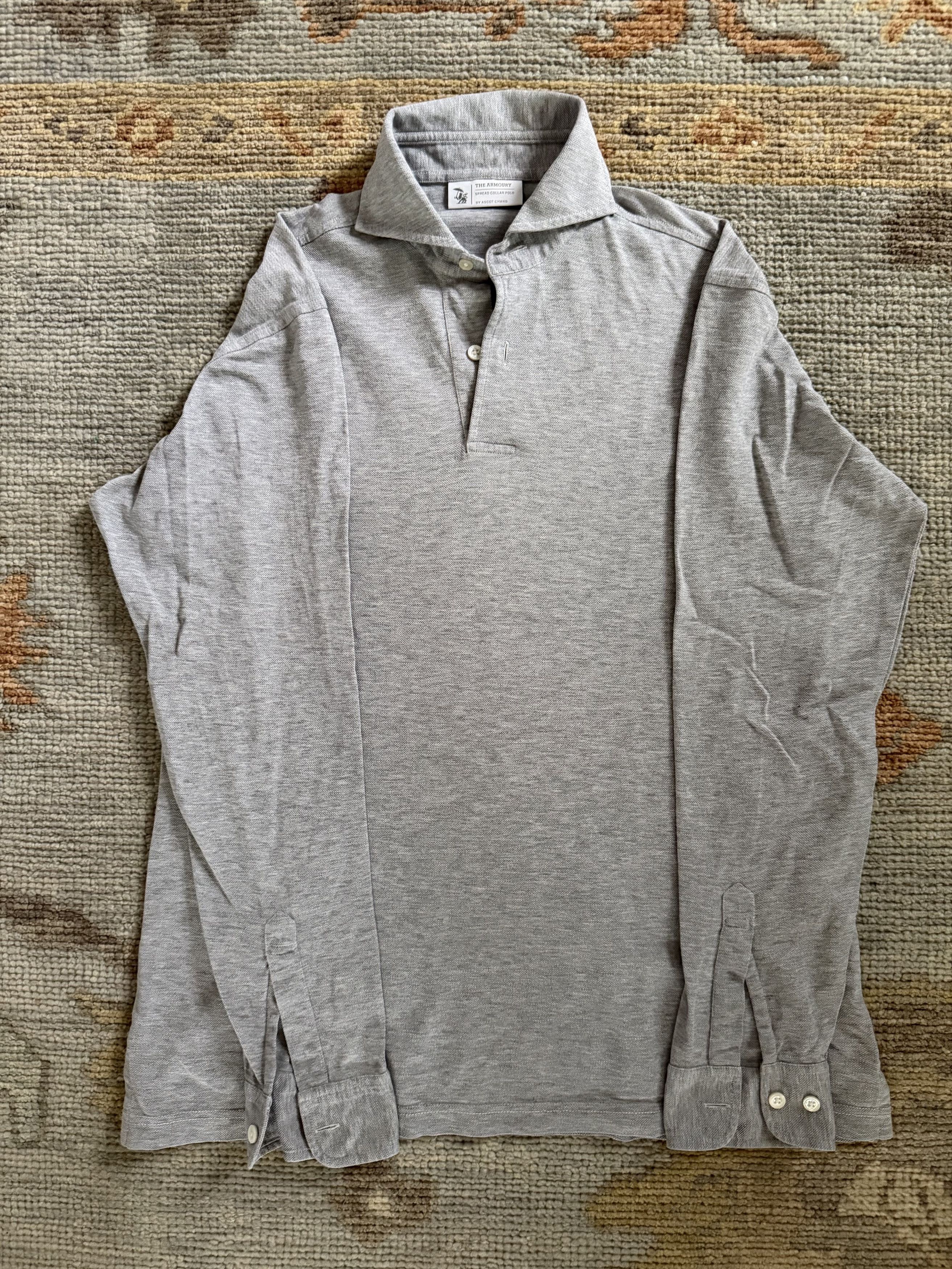 The Armoury Spread Collar Long Sleeve Polo Shirt Grey Small Hoodie, Sweatshirt | PodTeesHub.com