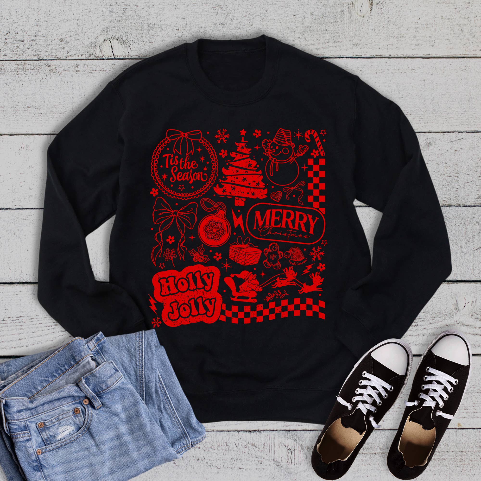 Christmas Retro Holly Jolly Collage Sweatshirt T-Shirts, Hoodie | PodTeesHub.com