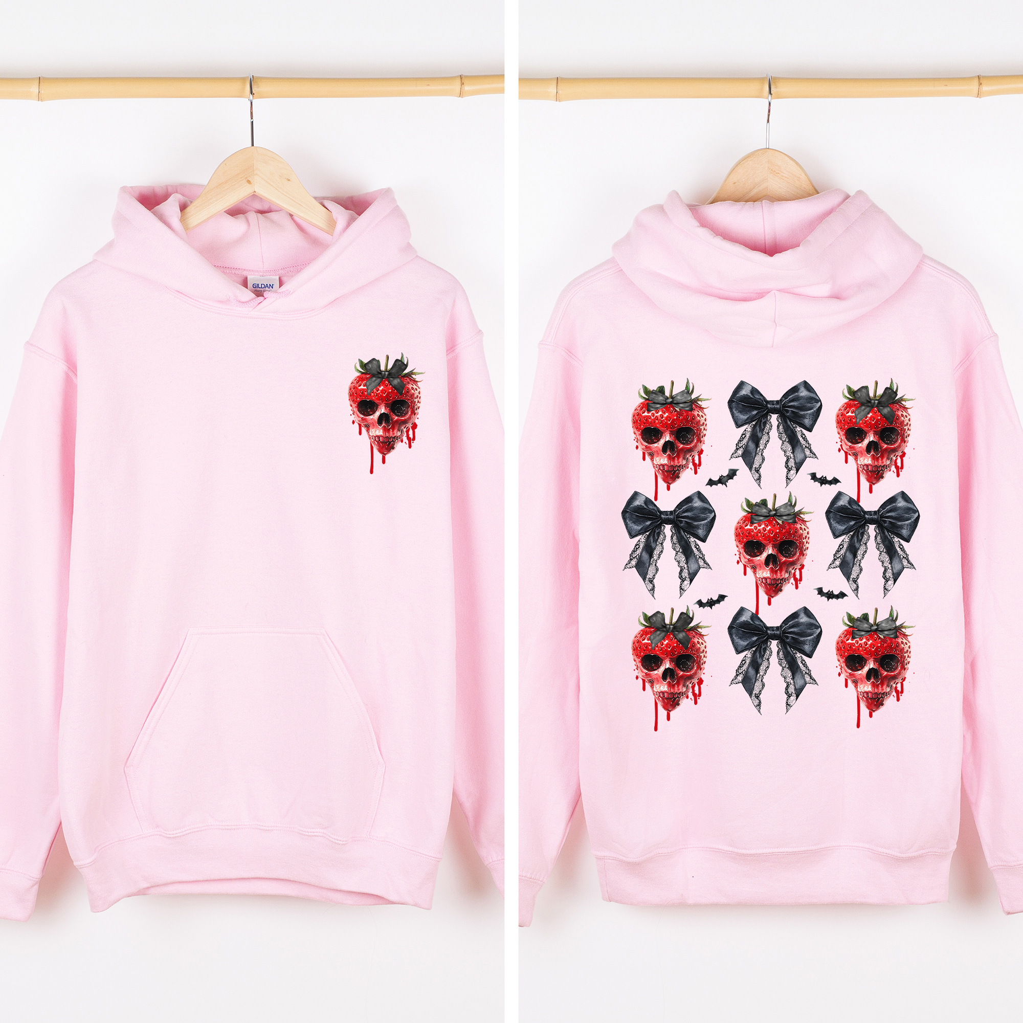 Spooky Strawberry Skeleton, Halloween Front and Back Hoodie T-Shirts, Sweatshirt | PodTeesHub.com