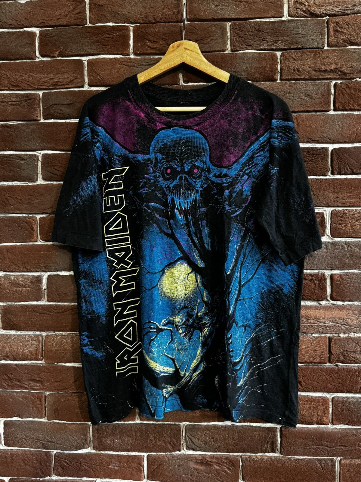 Iron Maiden X Vintage Vintage 90s Iron Maiden Fear Dark All Over Print Band Tee Xl Hoodie, Sweatshirt | PodTeesHub.com