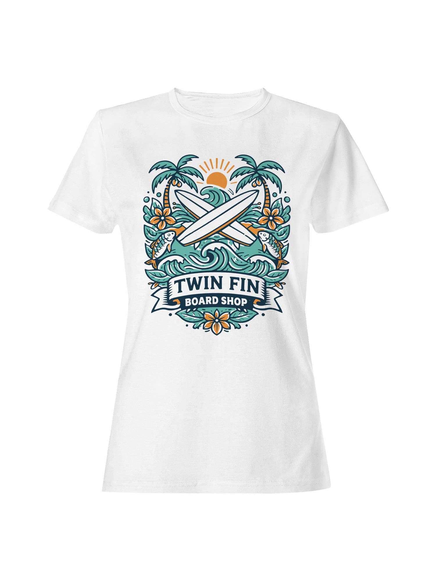 Twin Fin Surf Paradise Design Women's T-Shirt Hoodie, Sweatshirt | PodTeesHub.com