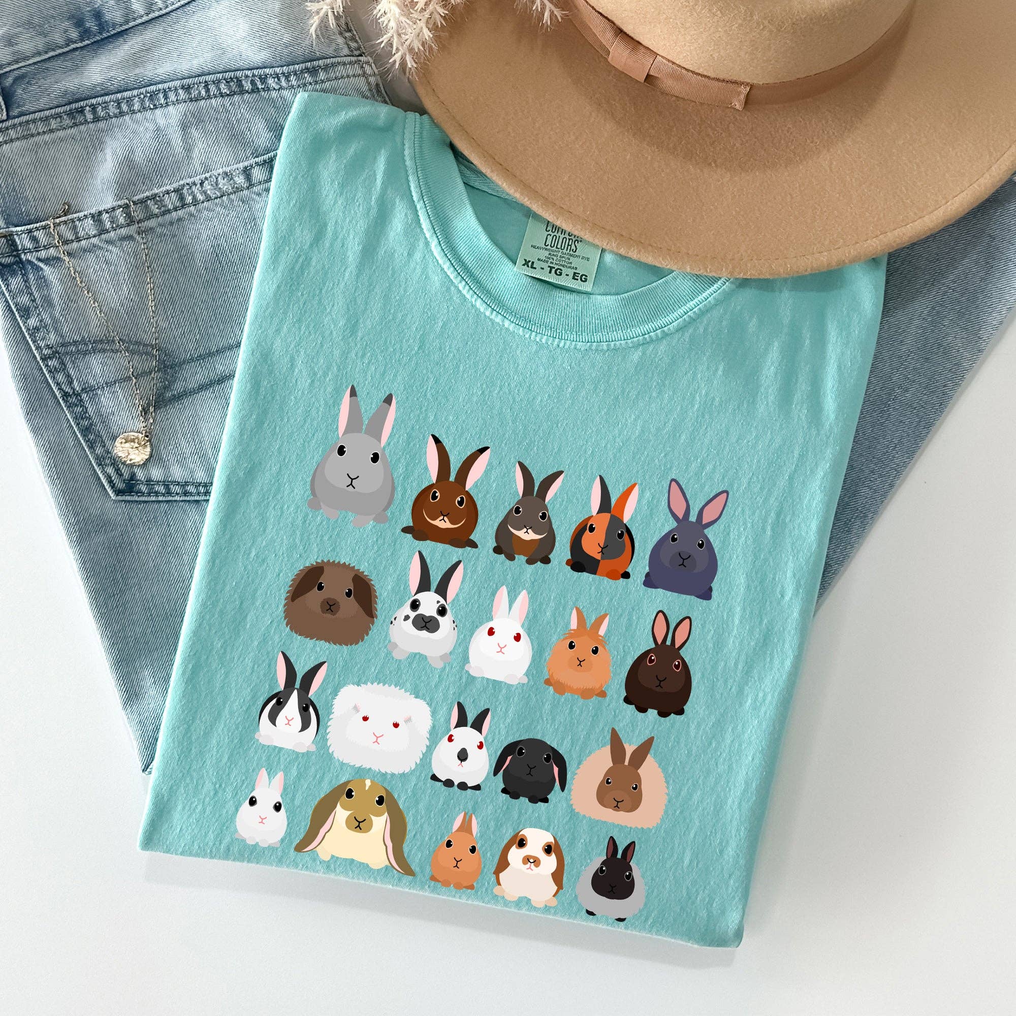 Colorful Rabbit Breeds, Rabbits in A Row, Easter Tshirt Hoodie, Sweatshirt | PodTeesHub.com