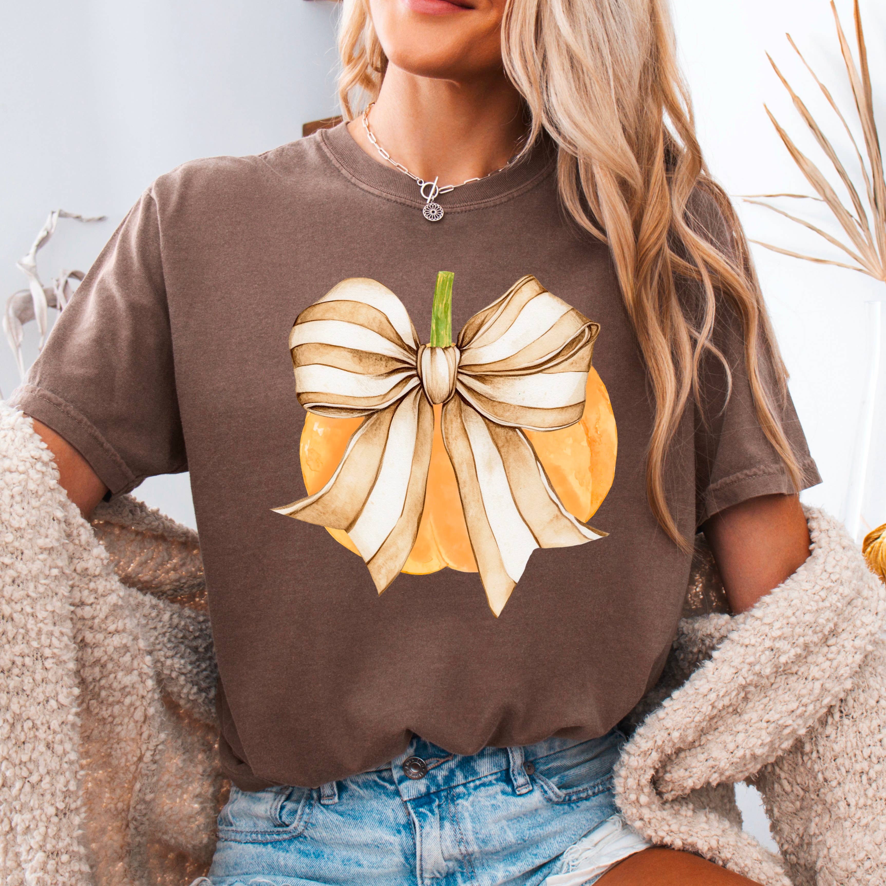Coquette Fall  Pumpkin Graphic Shirt | Comfort Color Hoodie, Sweatshirt | PodTeesHub.com
