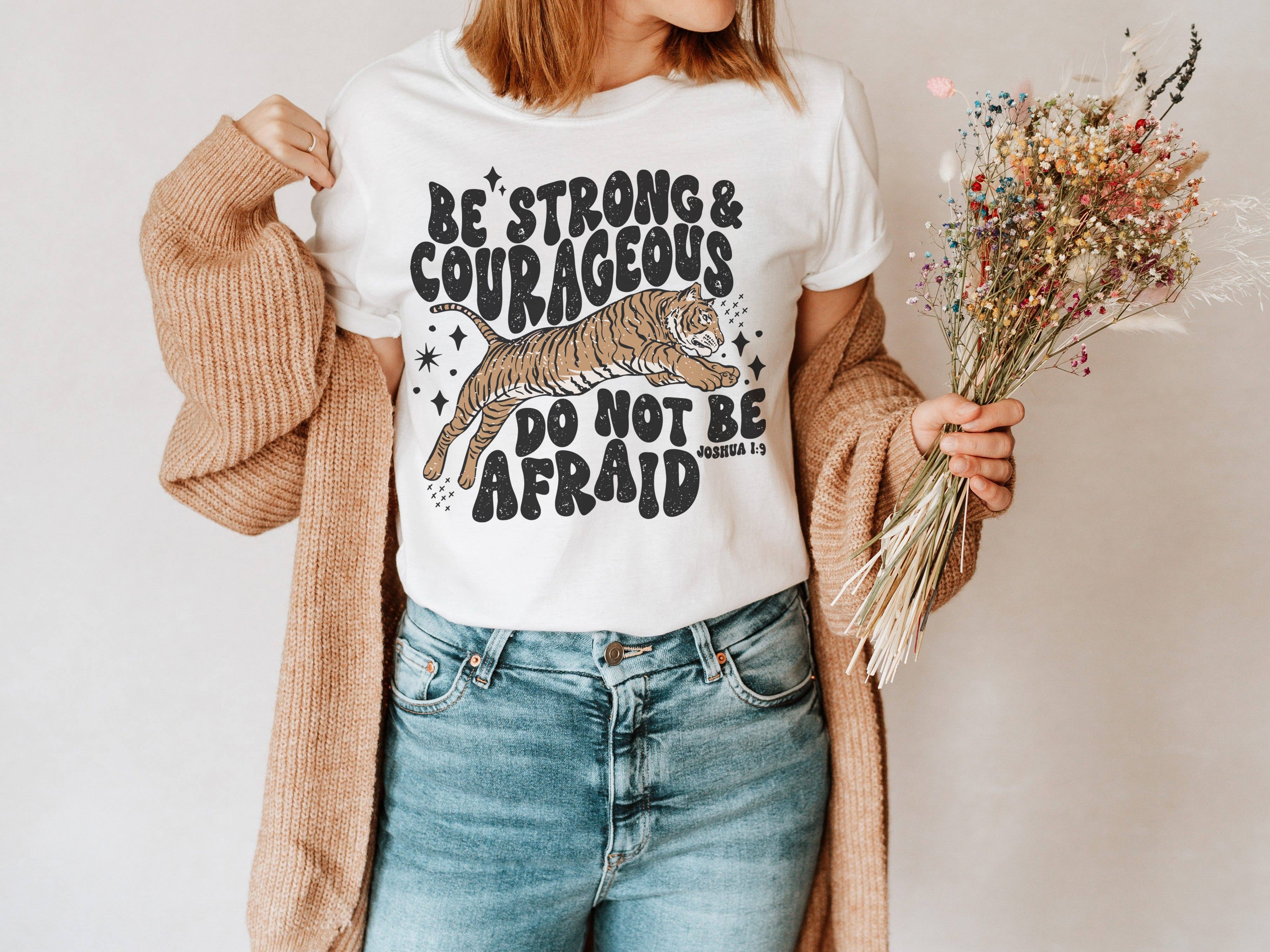 Strong and Couragous Tiger Tee | Retro Boho Tshirt Hoodie, Sweatshirt | PodTeesHub.com