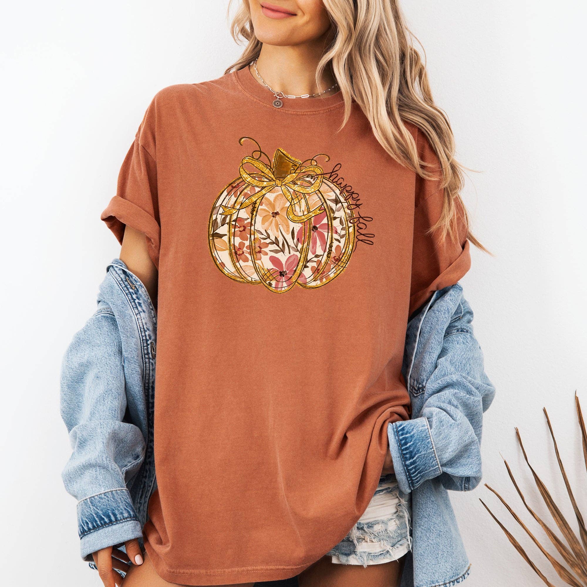 Floral Pumpkin, Happy Fall, Flowers, Thanksgiving Tshirt Hoodie, Sweatshirt | PodTeesHub.com