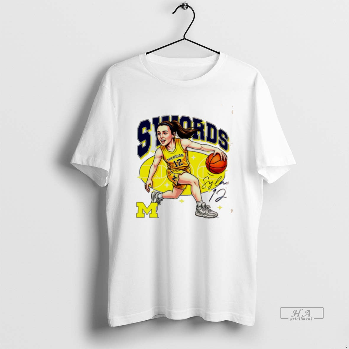 Official Syla Swords Michigan Basketball Signature Caricature T-Shirts, Hoodie, Sweatshirt | PodTeesHub.com