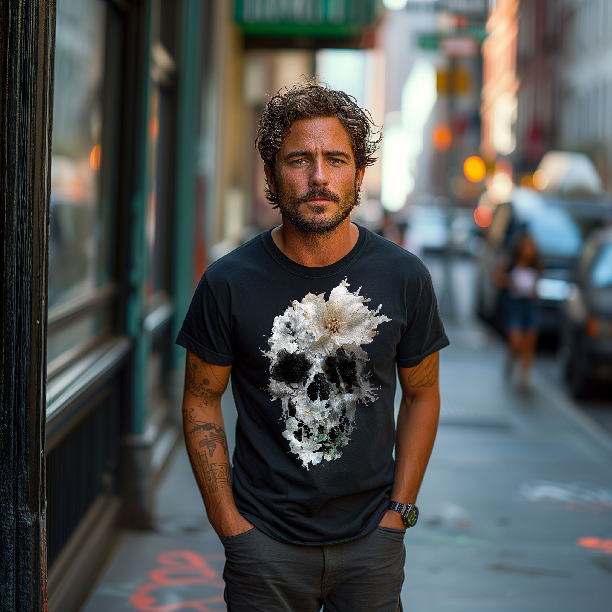 Floral Skull Bella Canvas Unisex T-shirt, Sweatshirt, Hoodie (3)