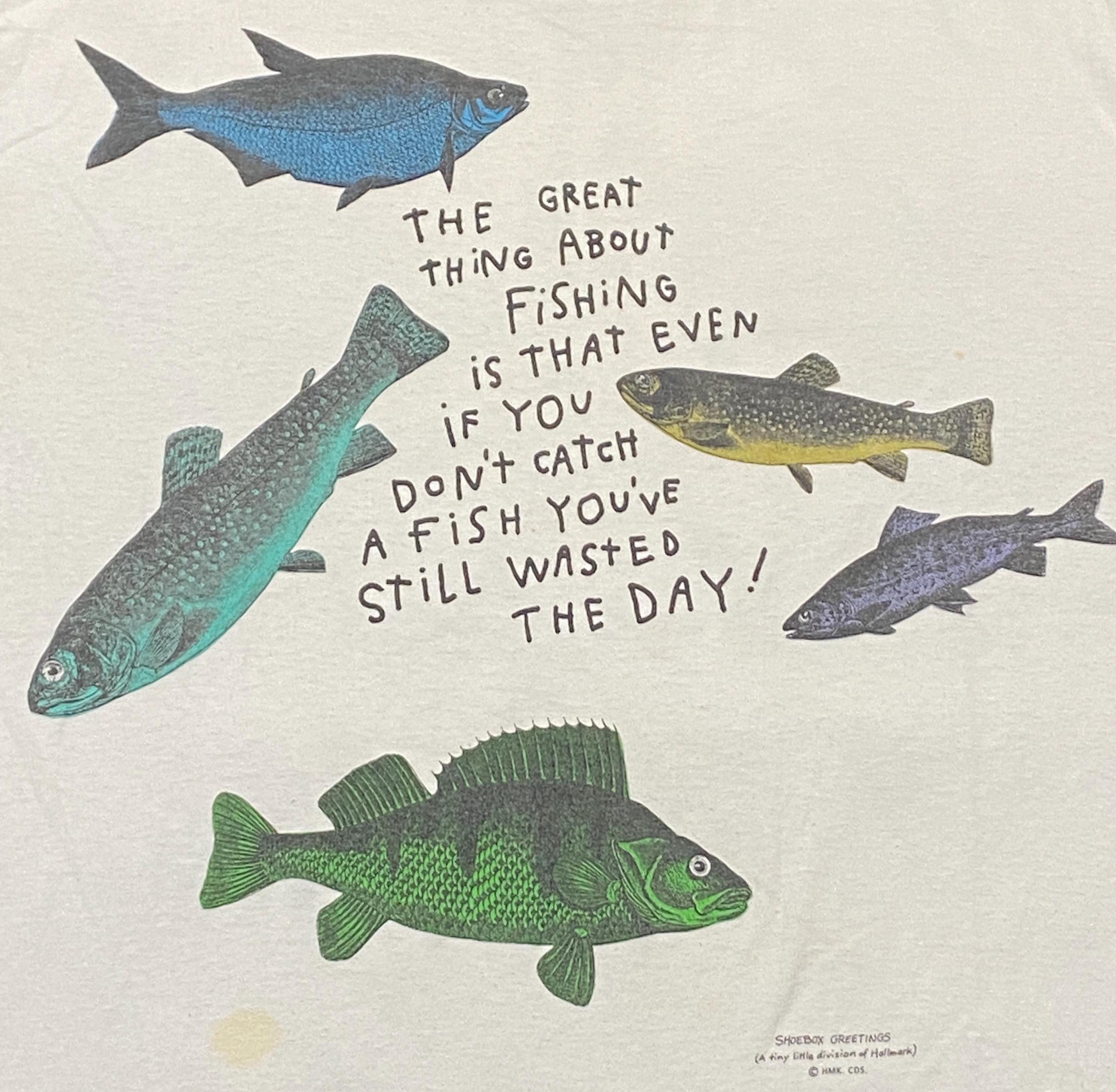 Vintage Fishing Tee Shoebox Greetings Made Usa Size Xxl 2xl Guy Harvey Bass Pro Shops Fishing Accessories Hunting Nature 90s (3)