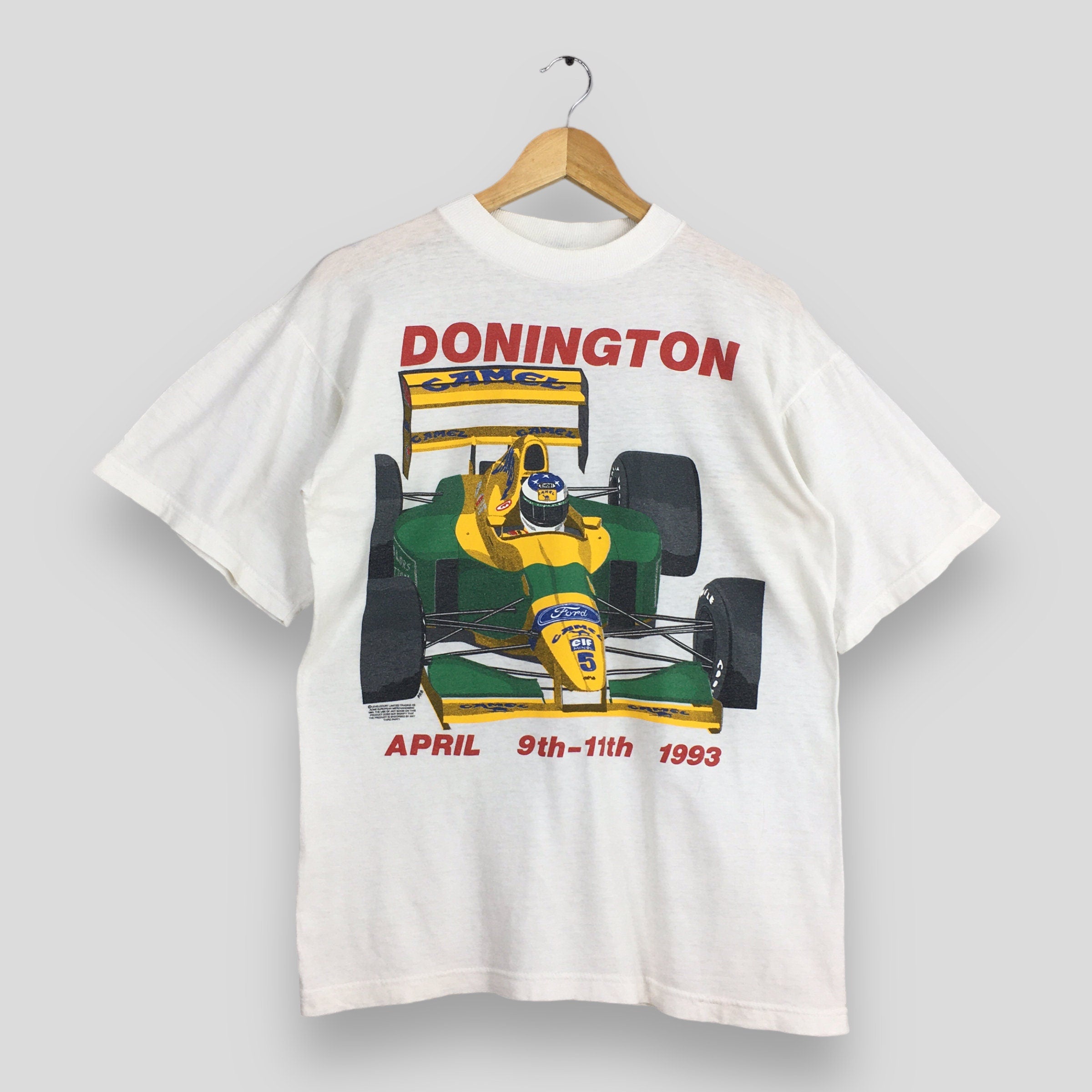 Vintage 90'S Donington Grand Prix 1993 Camel Ford White Medium Formula Grand Prix Racing F1 Sports Car Nordica F1 Tee Size (1)