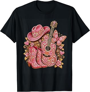 Bedazzled Butterfly Pink Cowboy Guitar Country Unisex T-shirt, Sweatshirt, Hoodie (1)