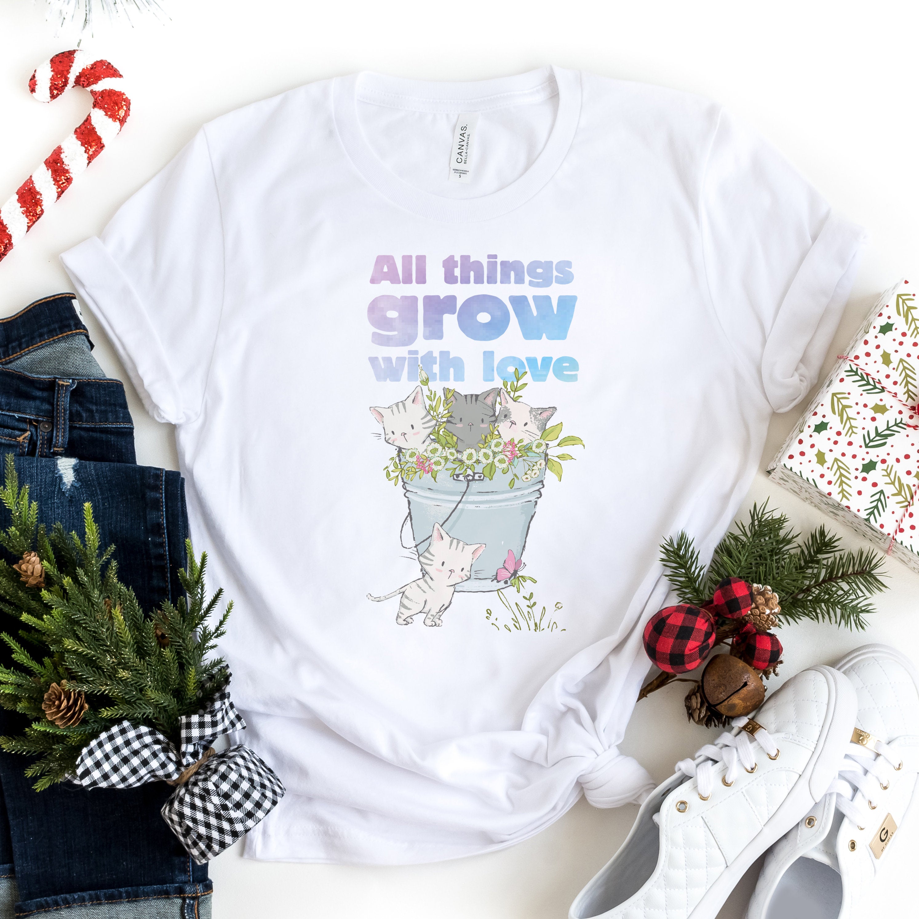 Things Grow Love Kitten Spring Nature Tee Catlover Cat Lover Flower Concept (4)