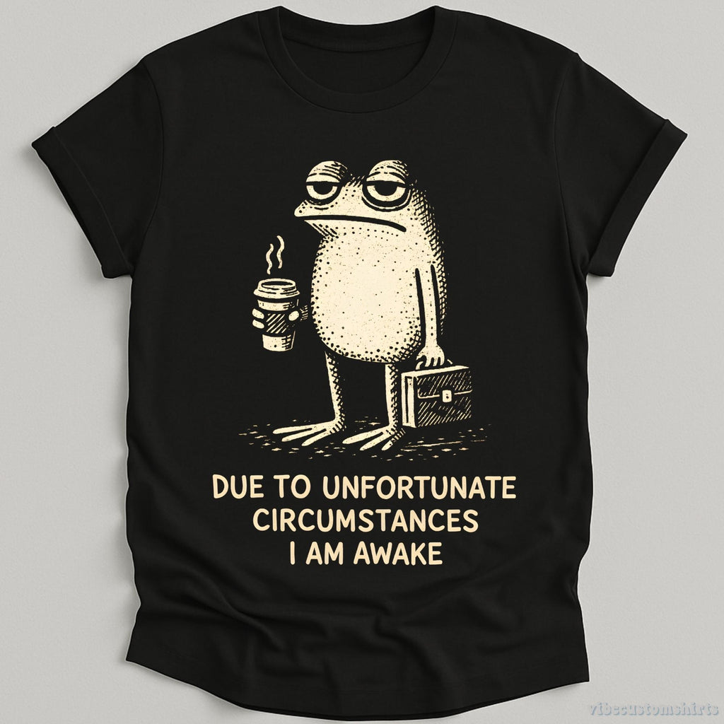 Due Unfortunate Circumstances Am Awake Sleepy Frog Coffee Lover Tee Morning Humor (1)