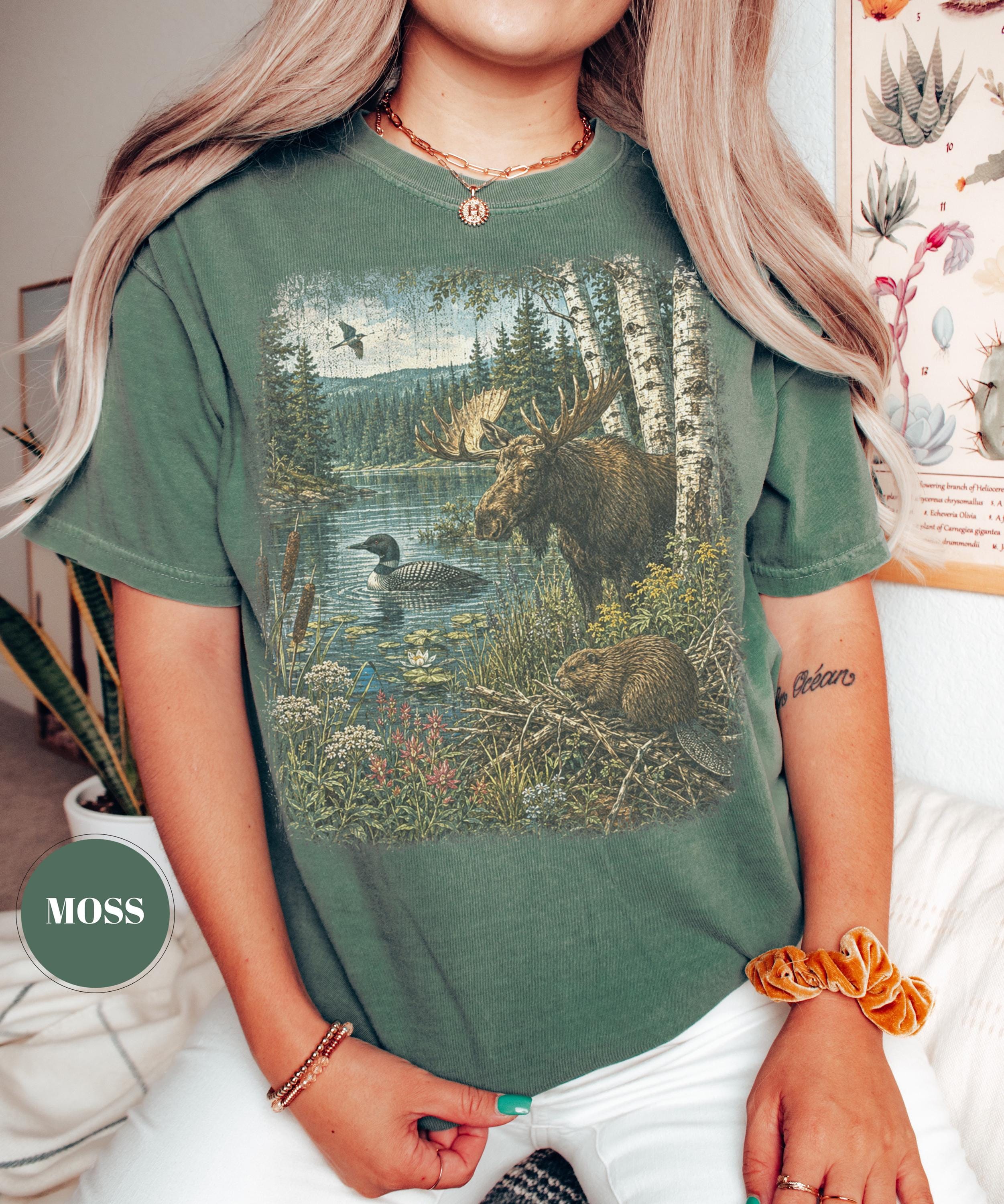 Vintage Nature Wildlife North Woods Tee Cottagecore Lake Loon Oversized Comfort Colors Cabincore Outdoor (2)