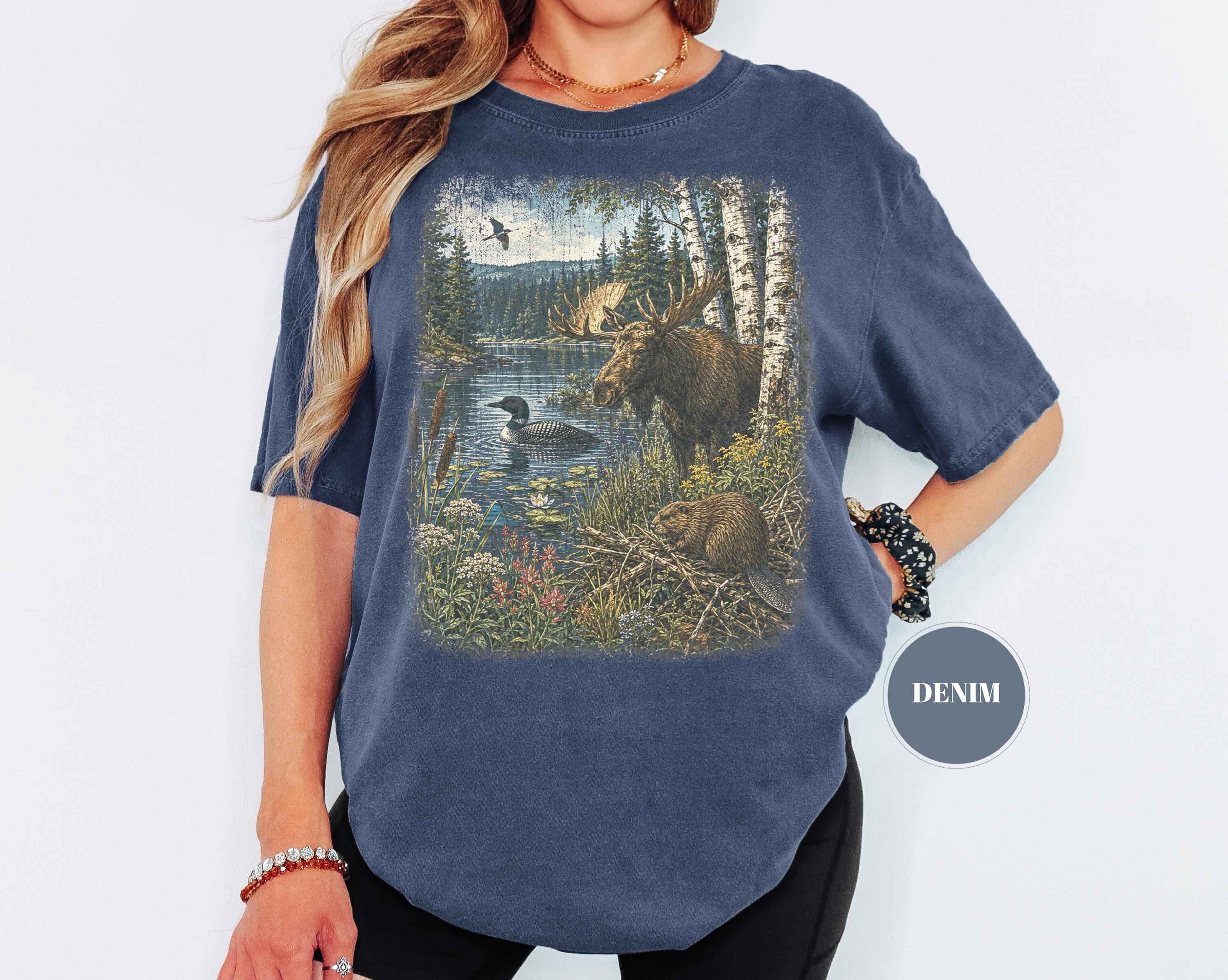 Vintage Nature Wildlife North Woods Tee Cottagecore Lake Loon Oversized Comfort Colors Cabincore Outdoor (4)