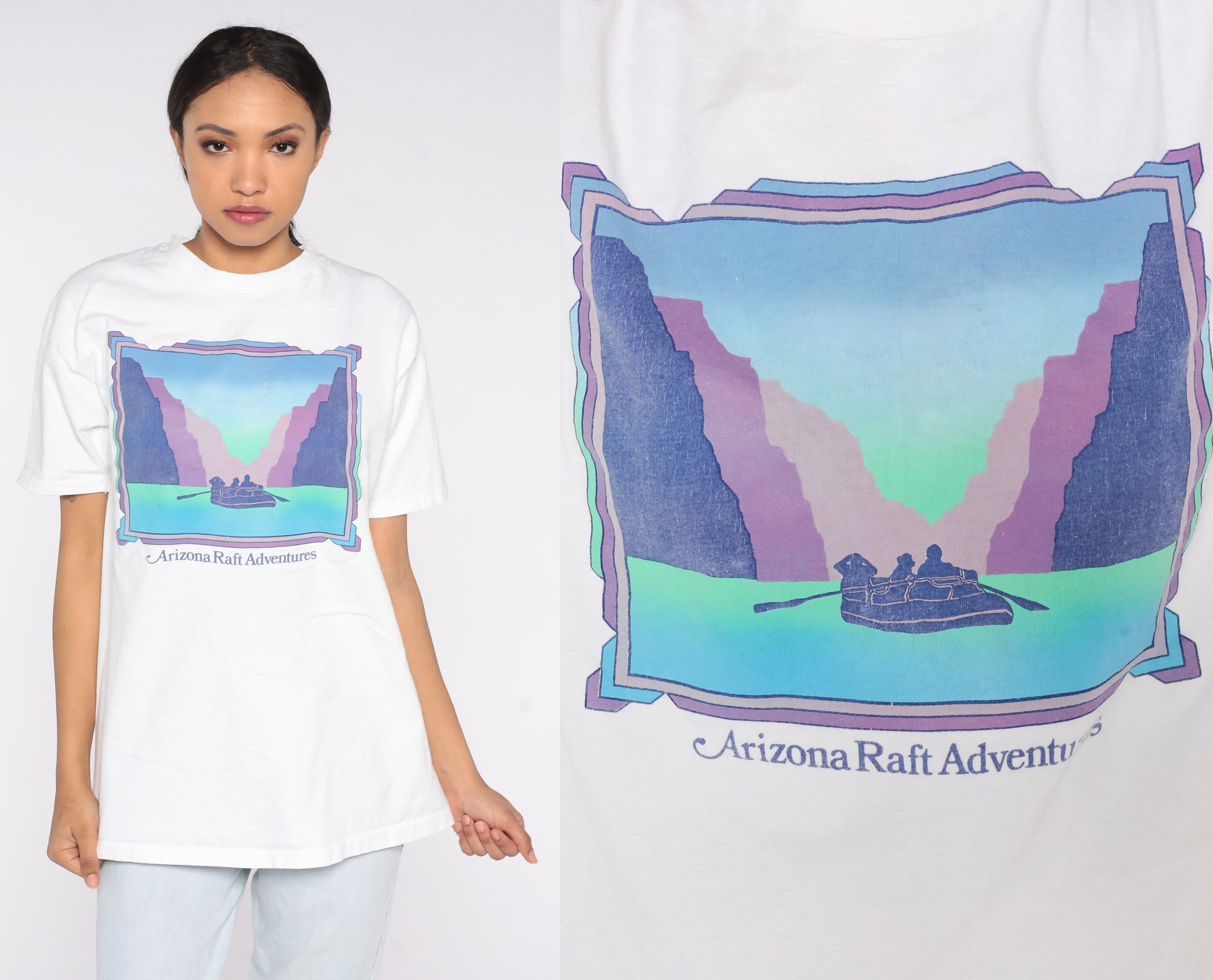 Arizona Rafting 90s River Raft Adventures Flagstaff Canyon Colorado River Az Travel Vintage 1990s White Large Xl (1)