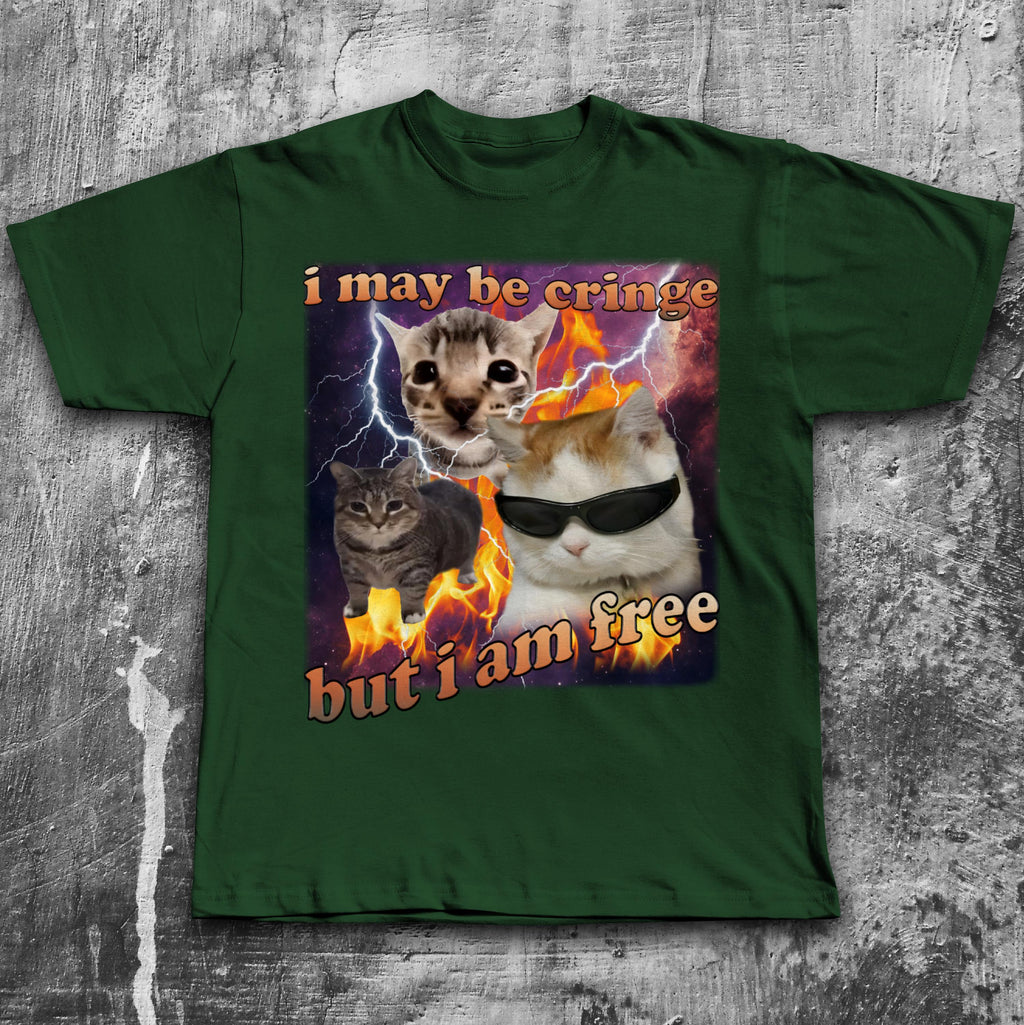 May Cringe Am Free Cat Meme Tee Woman Man Silly Cats Stupid Joke Ironic (4)