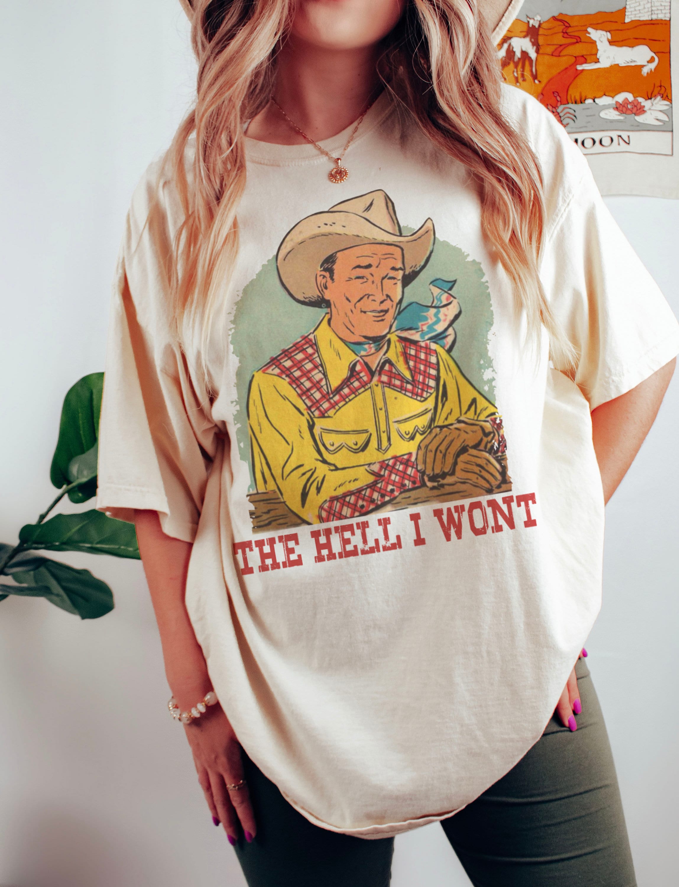 Hell Won'T Tee Cowboy Tee Vintage Inspired Comfort Colors Size Oversized Tee Western (1)