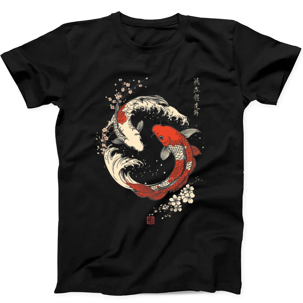 Yin Yang Wave Off Koi Fish Cherry Blossoms Japanese Calligraphy Art Meme Tote Bag Black C414 (1)