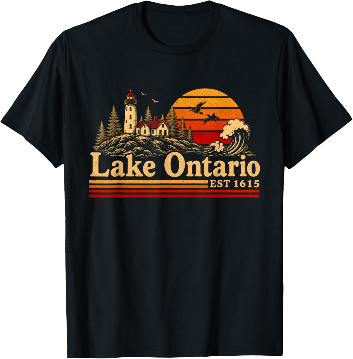 Lake Ontario Est 1615 Retro Sunset Vintage Lakes Unisex T-shirt, Sweatshirt, Hoodie (1)