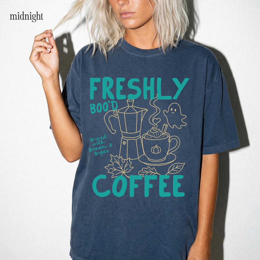 Comfort Colors Freshly Boo'D Coffee Halloween Coffee Lover Halloween Coffee Spooky Season Tee (2)