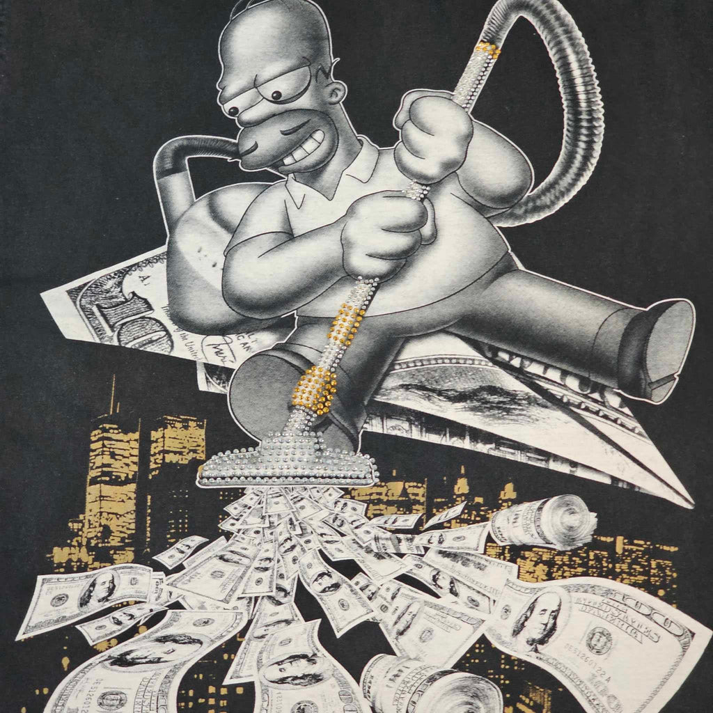 Homer Simpsons Vintage Y2k Rap Money Vacuuming Cash Rhinestones Pro Max Heavy Weight Tee Gangster 4xl Tall Free Shipping (2)