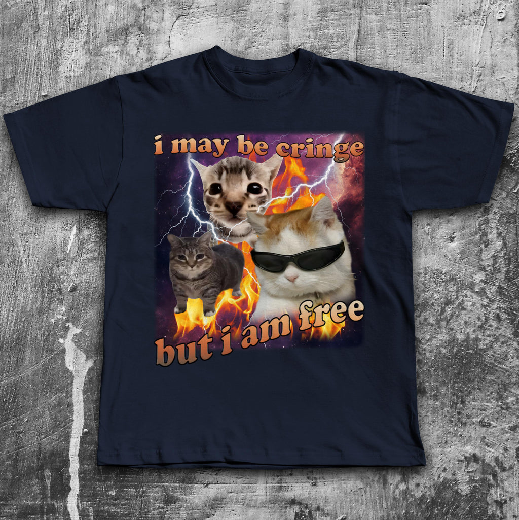 May Cringe Am Free Cat Meme Tee Woman Man Silly Cats Stupid Joke Ironic (2)