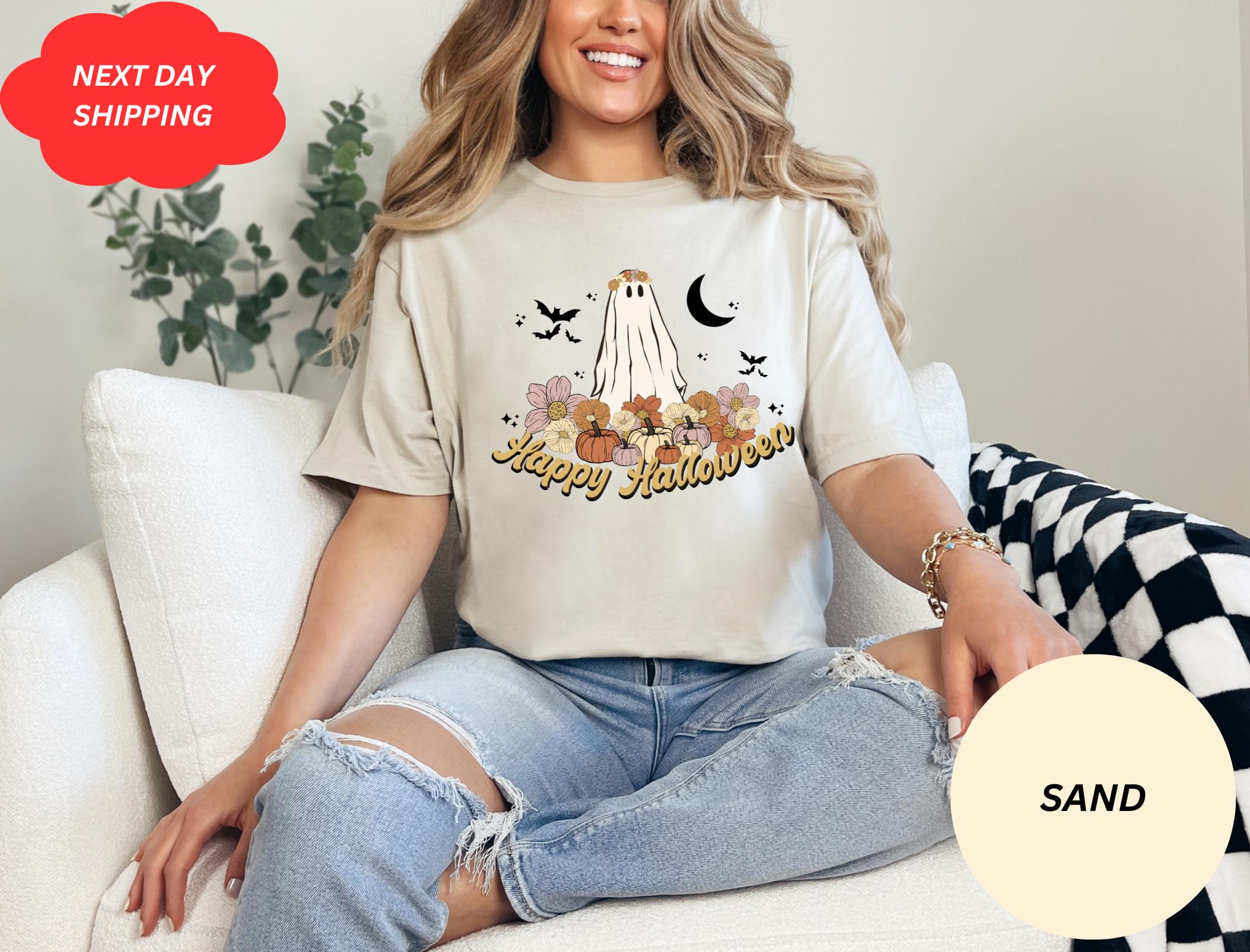 Halloween Ghos Ghost Pumpkin Spooky Season Spooky Scary Night Scene Treat Trick Pumpkin Tee (2)