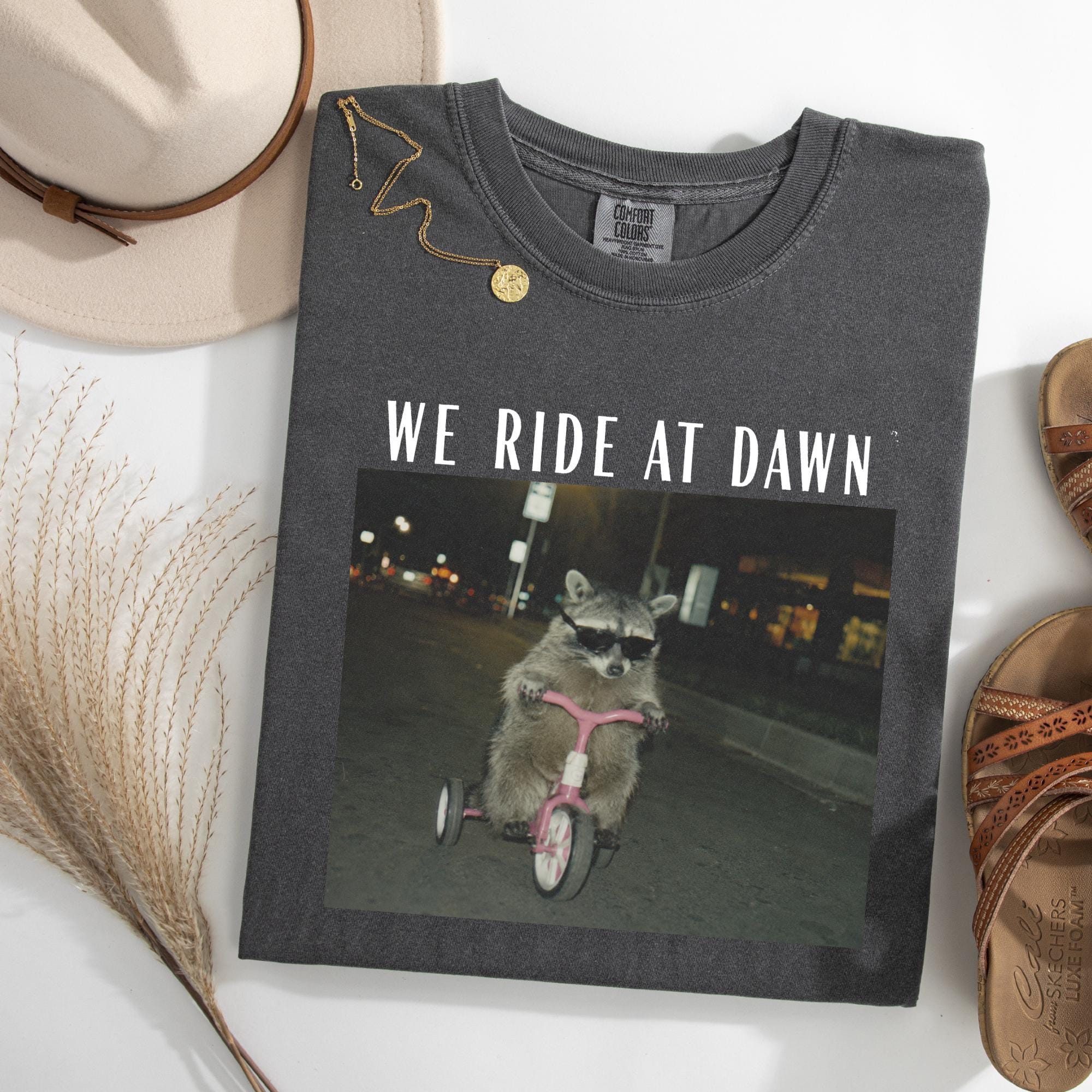Ride Dawn Racoon Chaotic Humor Unisex T-shirt, Sweatshirt, Hoodie (1)