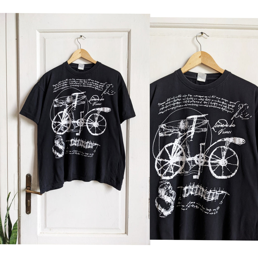 Vintage Leonardo Da Vinci Bicycle Art Sketch Tee Black Xl (2)