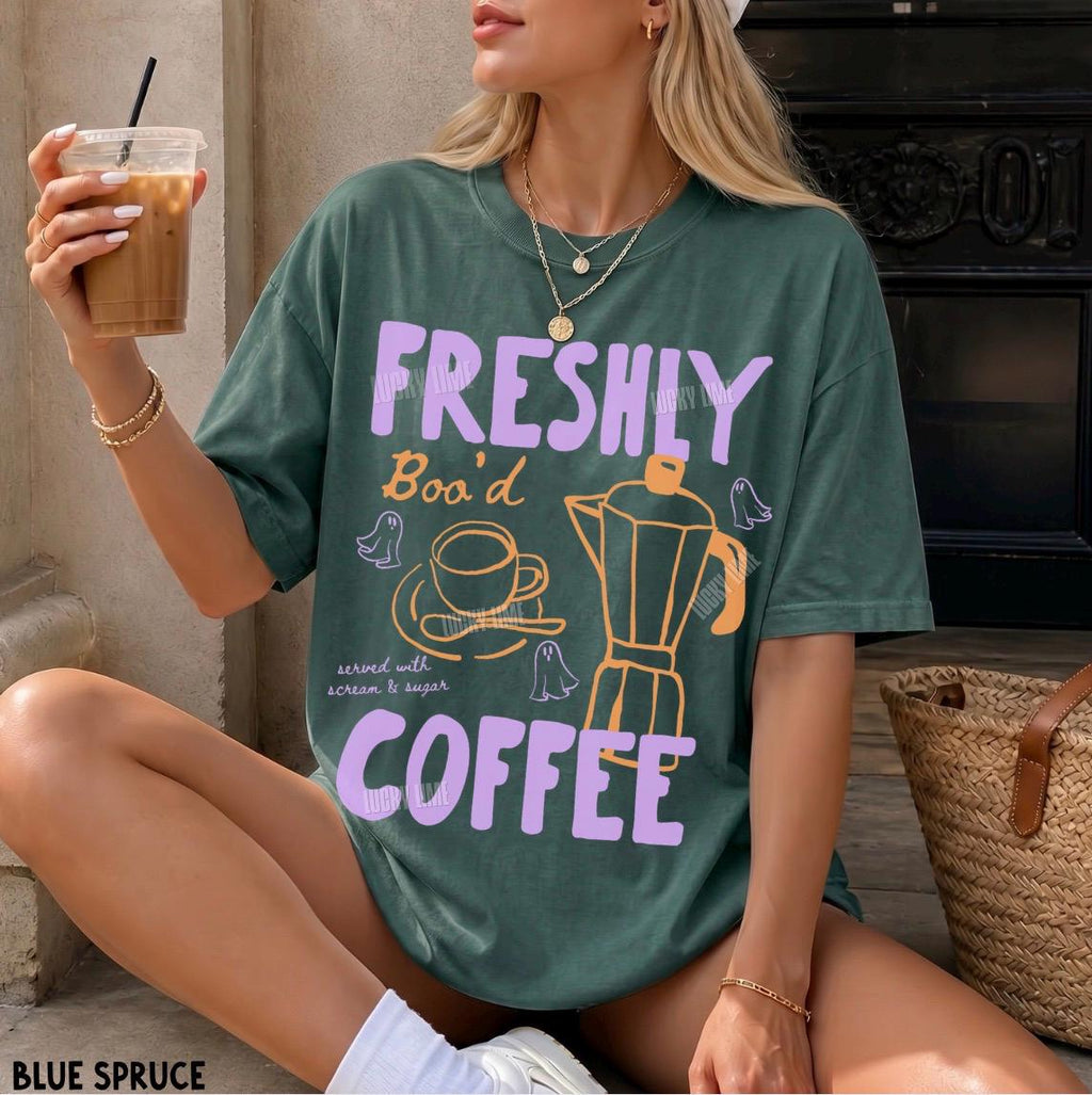 Comfort Colors Halloween Coffee Freshly Boo Coffee Ghos Skeleton Halloween Coffee Lover Spooky (4)
