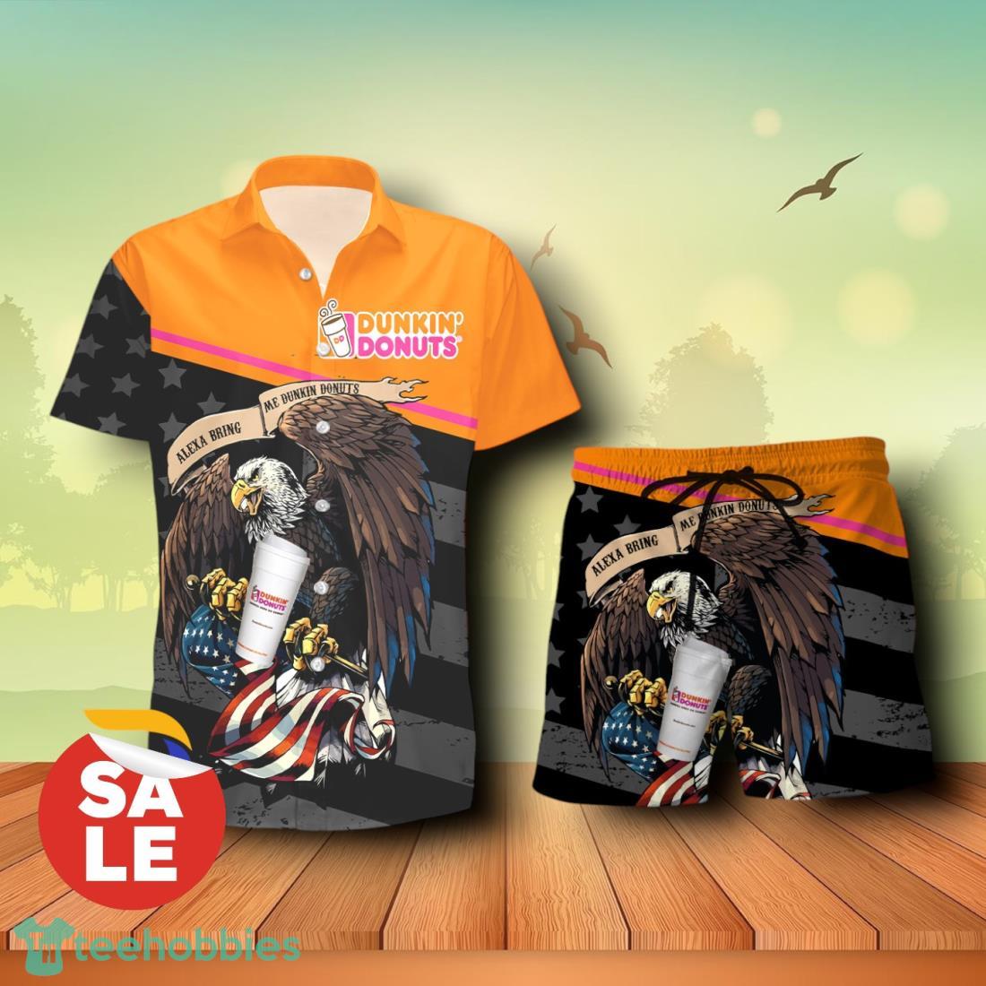 Dunkin Donuts Eagle American Flag Combo Hawaiian Shirt & Shorts For Men Women