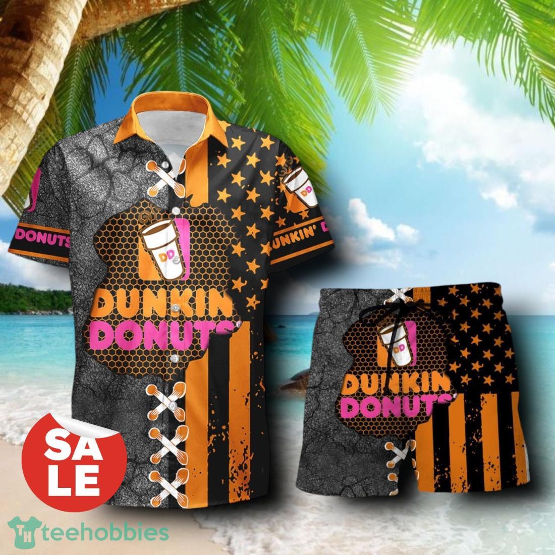 Dunkin Donuts USA Flag Combo Hawaiian Shirt & Shorts For Men Women