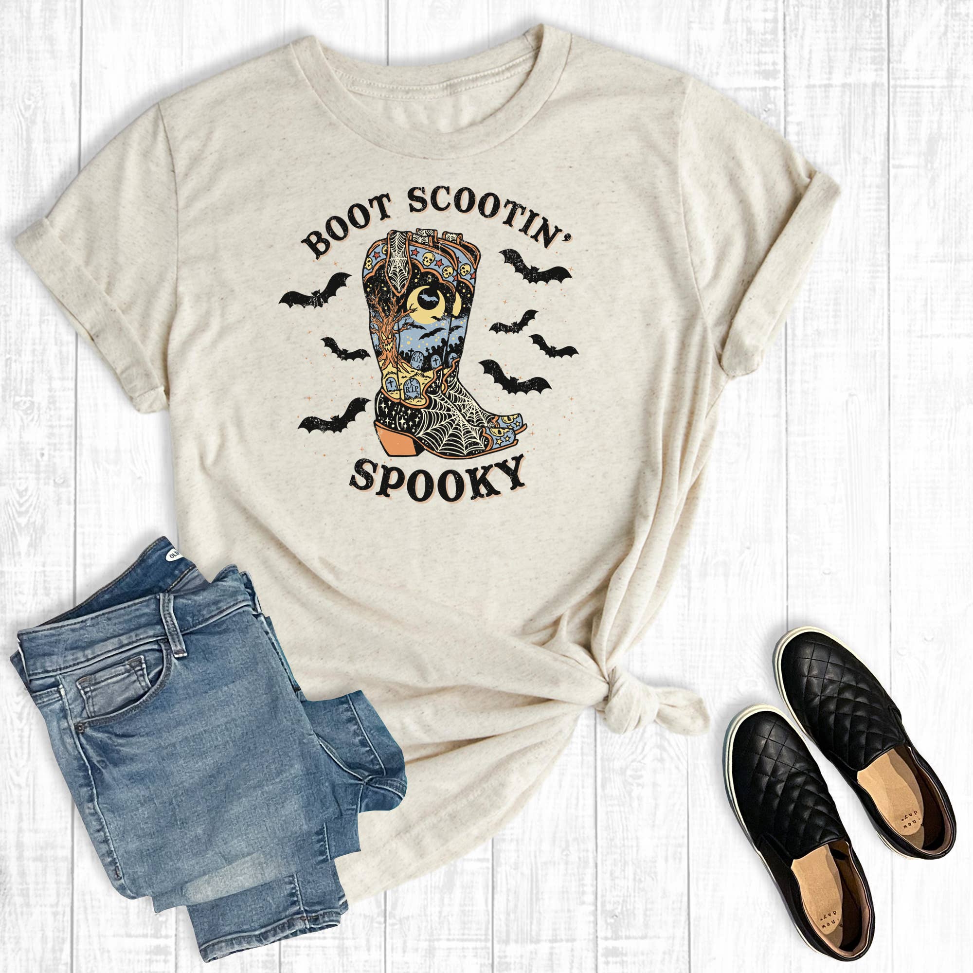 Halloween Western Boot Scootin' Spooky Graphic Tee Hoodie, Sweatshirt | PodTeesHub.com