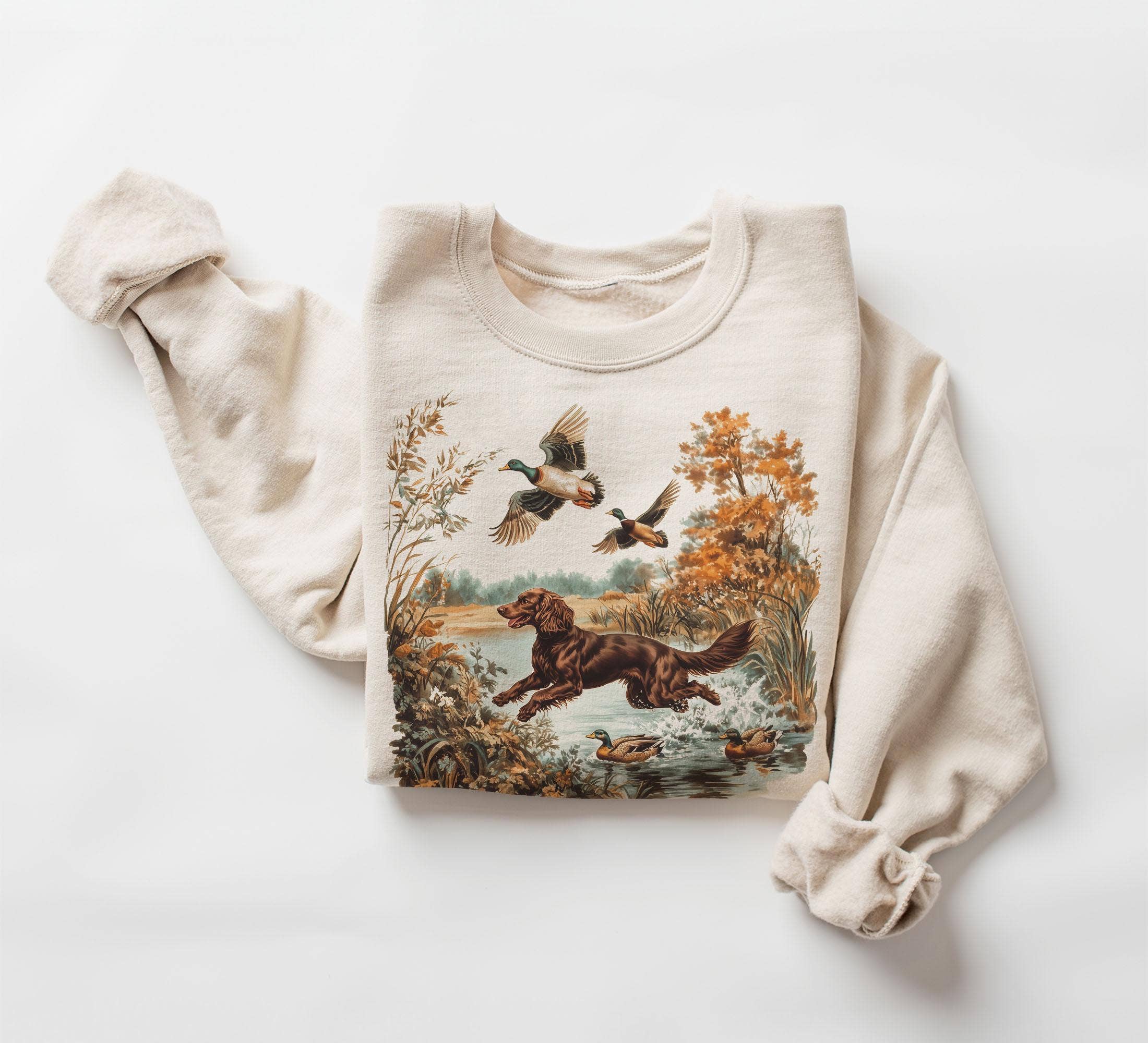 Retro Boykin Spaniel Mallard Ducks Hunting Sweatshirt T-Shirts, Hoodie | PodTeesHub.com