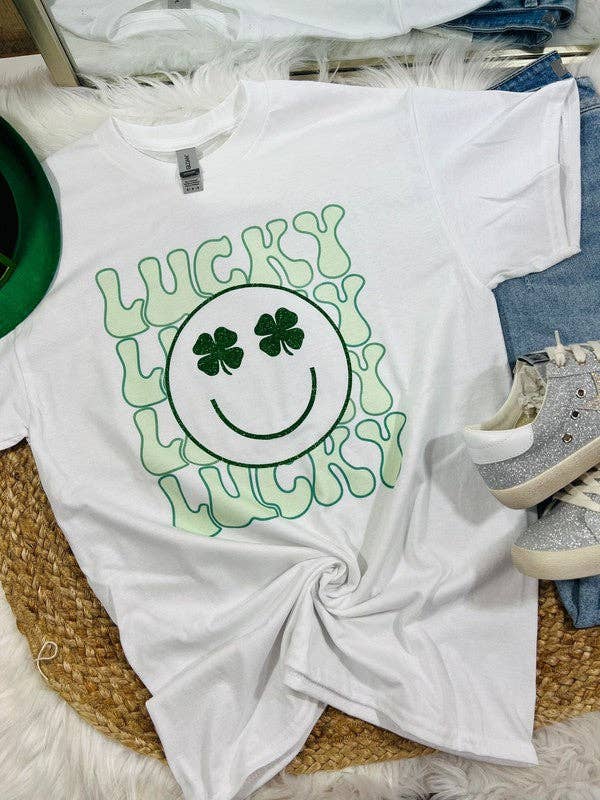 Lucky Happy Face Glitter & Sublimation Tee Hoodie, Sweatshirt | PodTeesHub.com