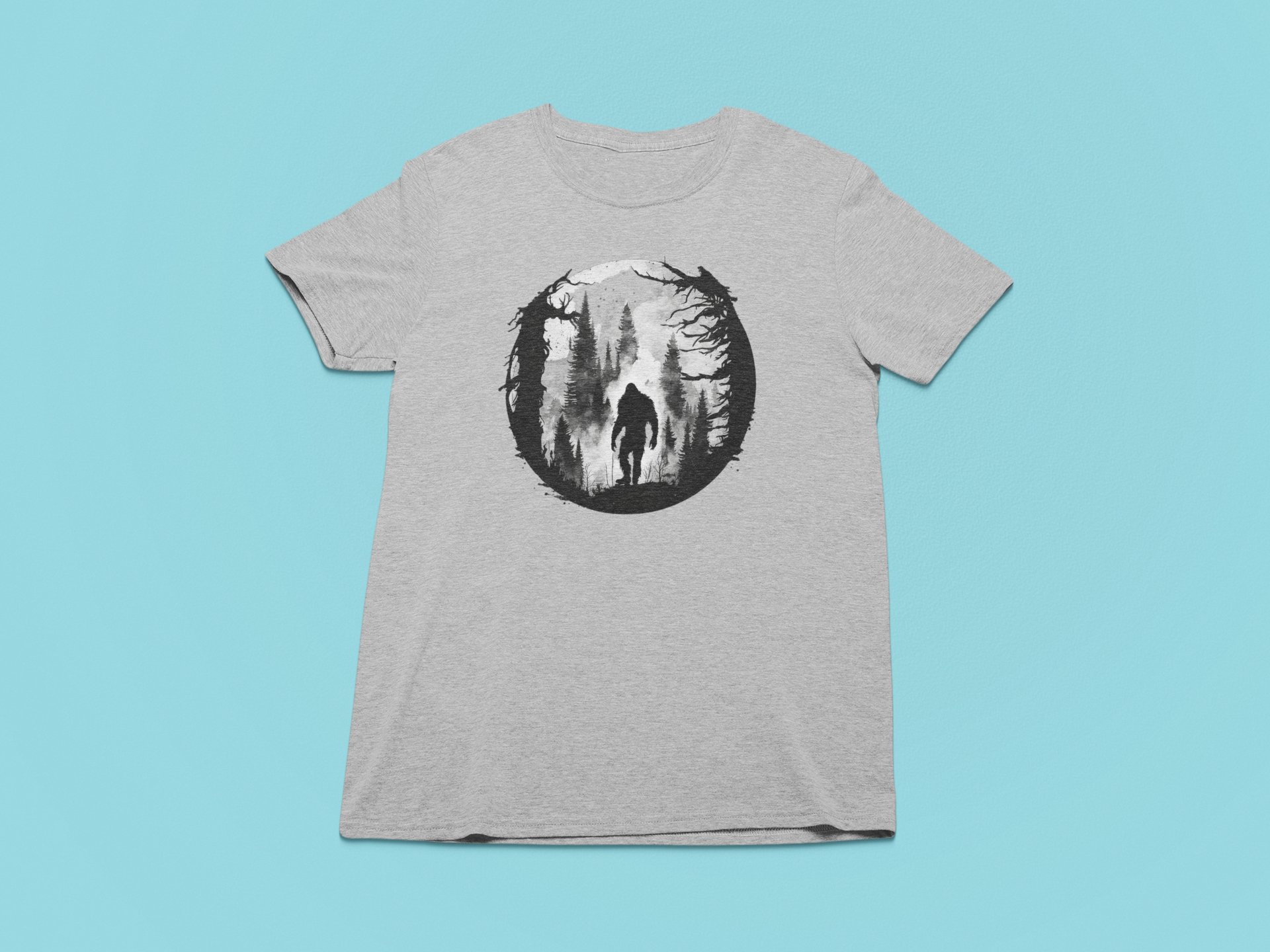 Bigfoot Silhouette Nature Scene T-Shirt (Gray) Hoodie, Sweatshirt | PodTeesHub.com