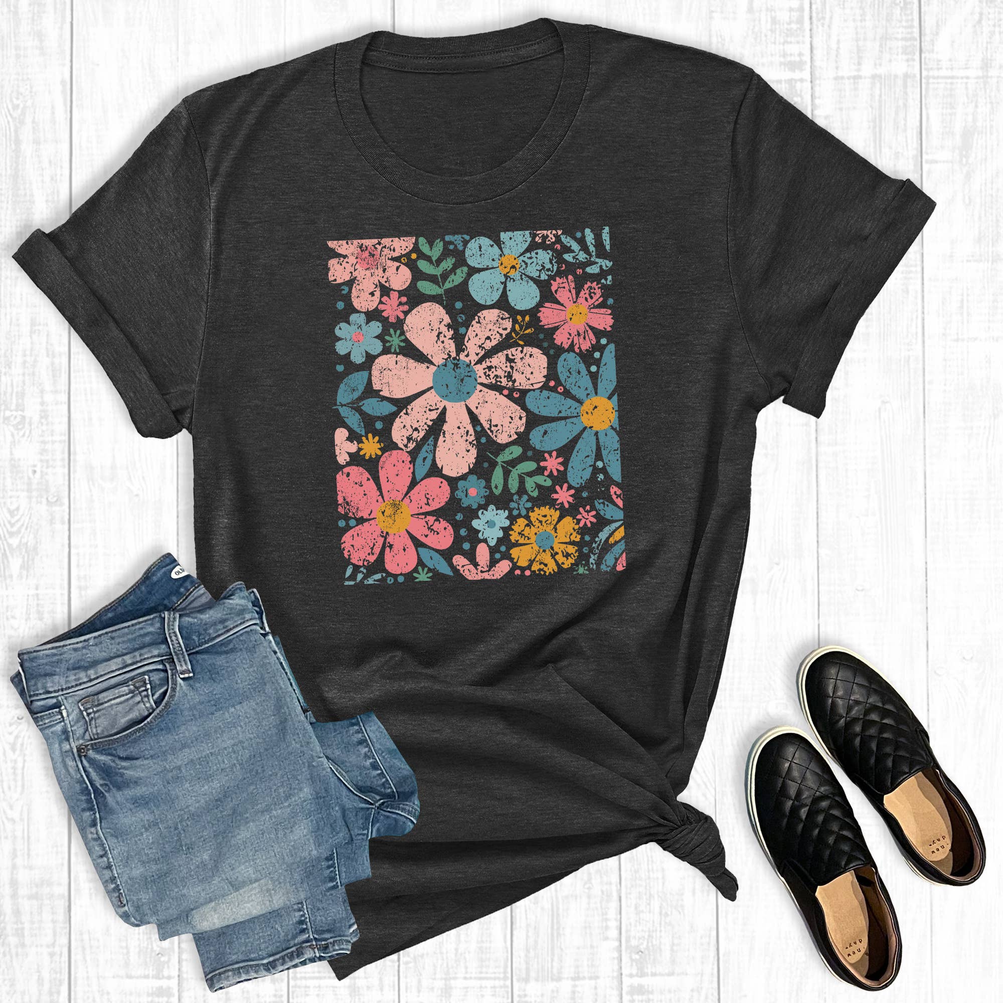 Retro Boho Flowers Graphic Tee Hoodie, Sweatshirt | PodTeesHub.com