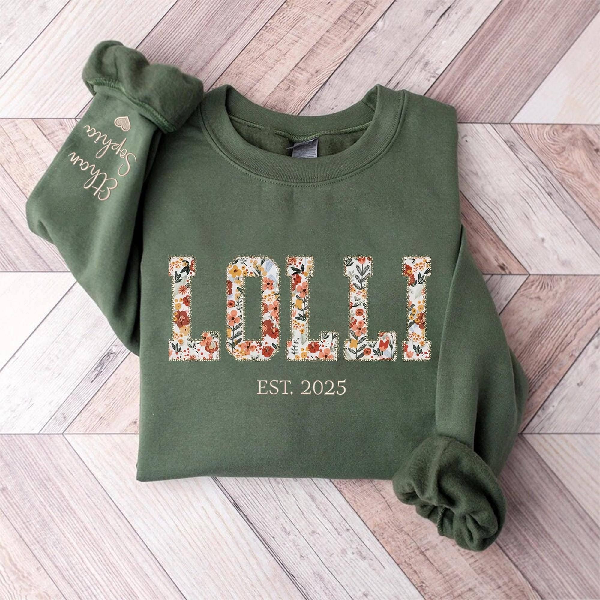 Personalized Floral Applique Lolli Sweatshirt Gift T-Shirts, Hoodie | PodTeesHub.com