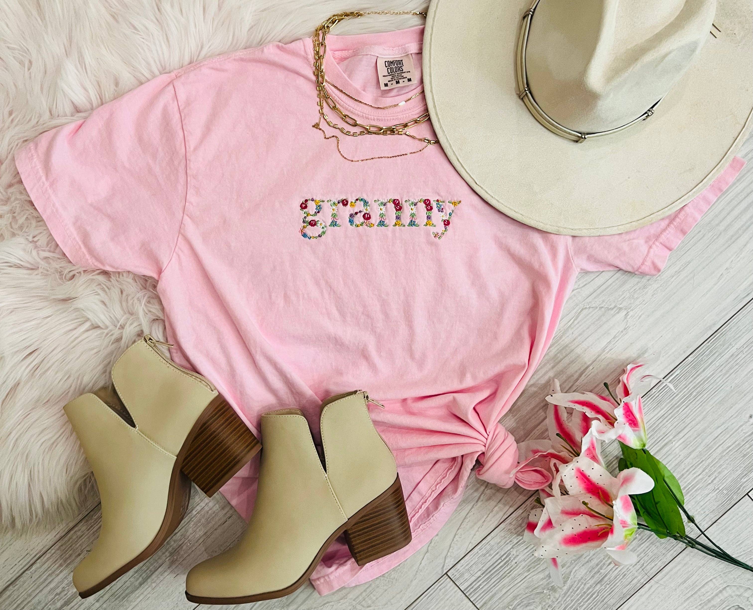 Granny Floral Embroidered Tee Hoodie, Sweatshirt | PodTeesHub.com