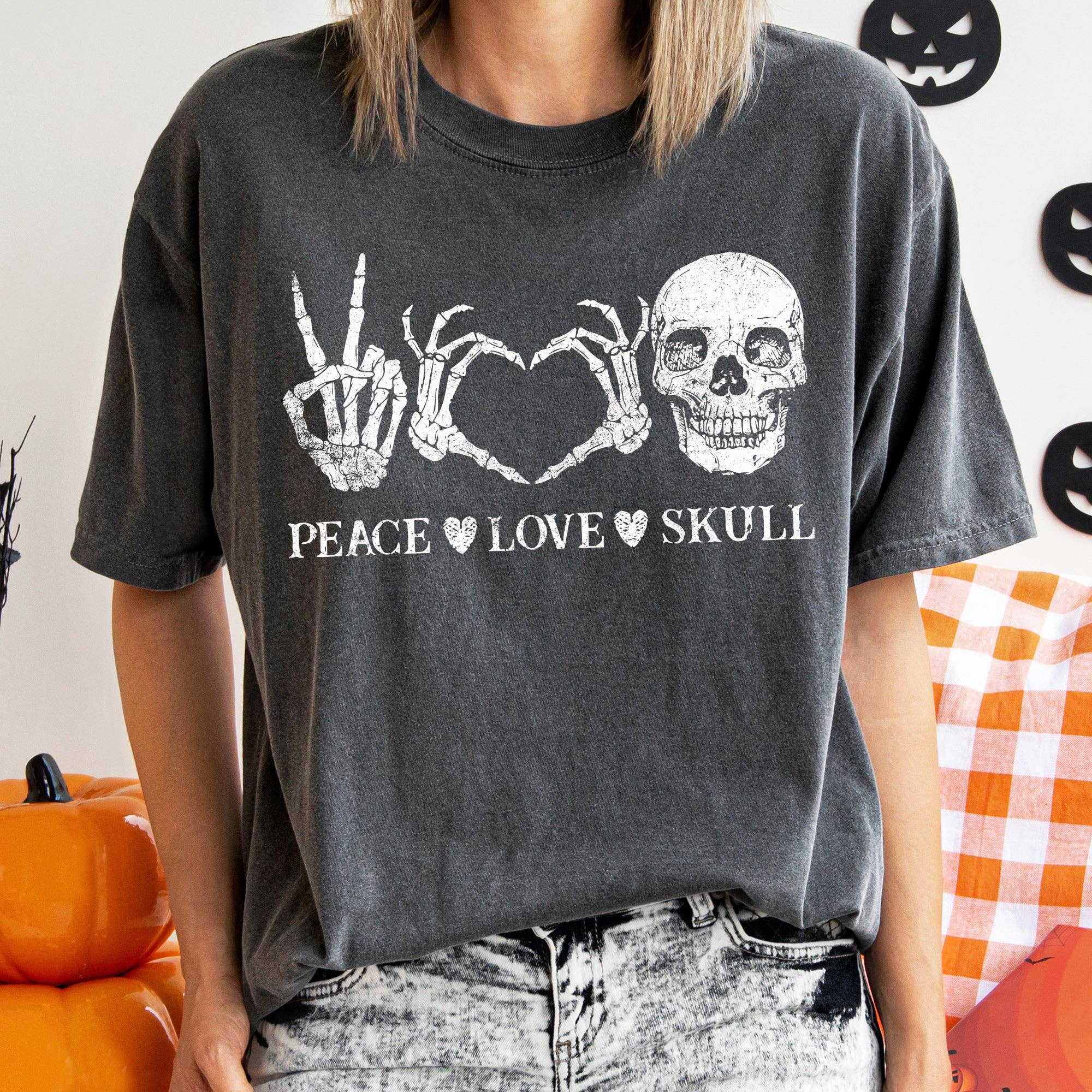 Peace Love Skull Vintage Halloween T-Shirt Hoodie, Sweatshirt | PodTeesHub.com