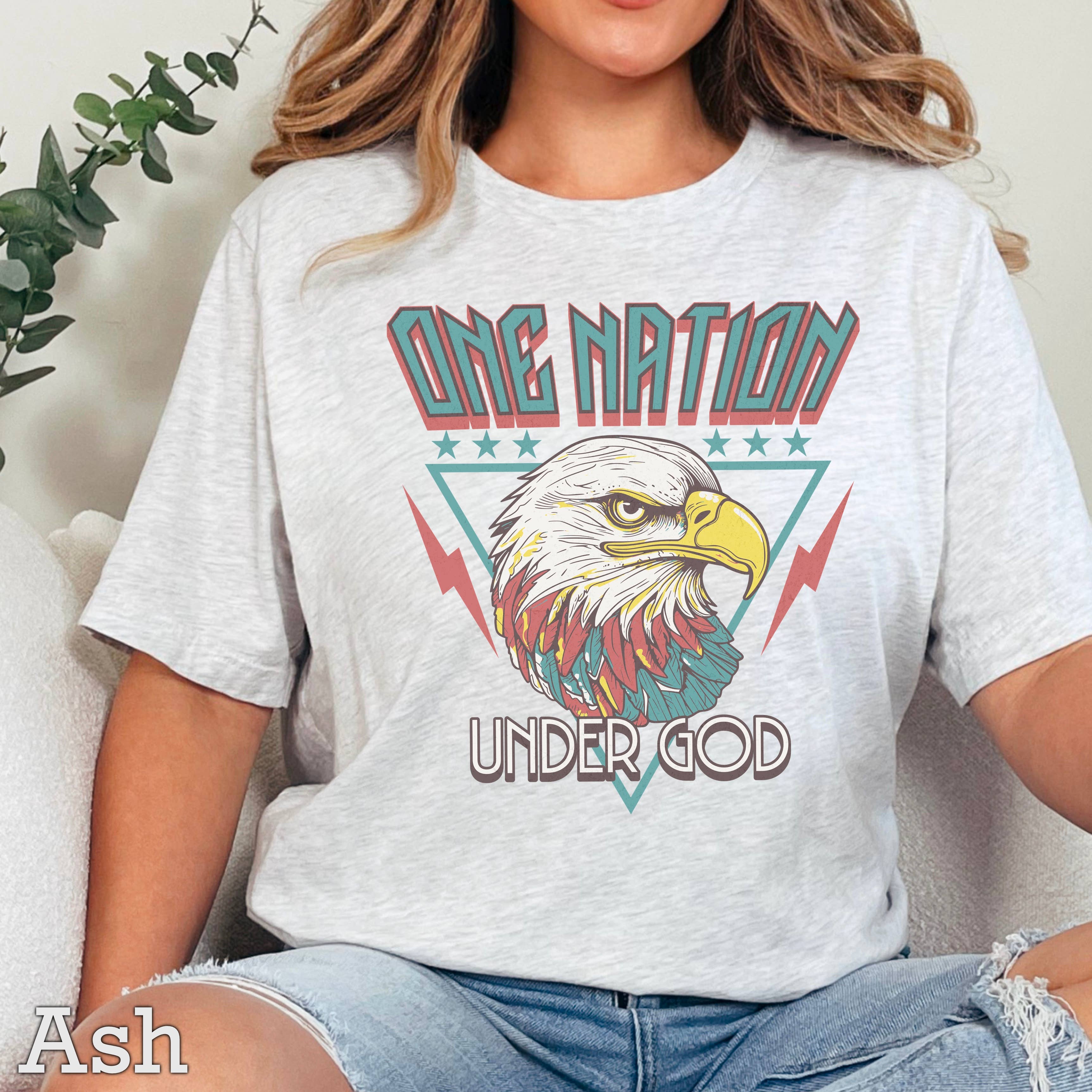 One Nation Under God July 4th Graphic Tee | Gildan Hoodie, Sweatshirt | PodTeesHub.com