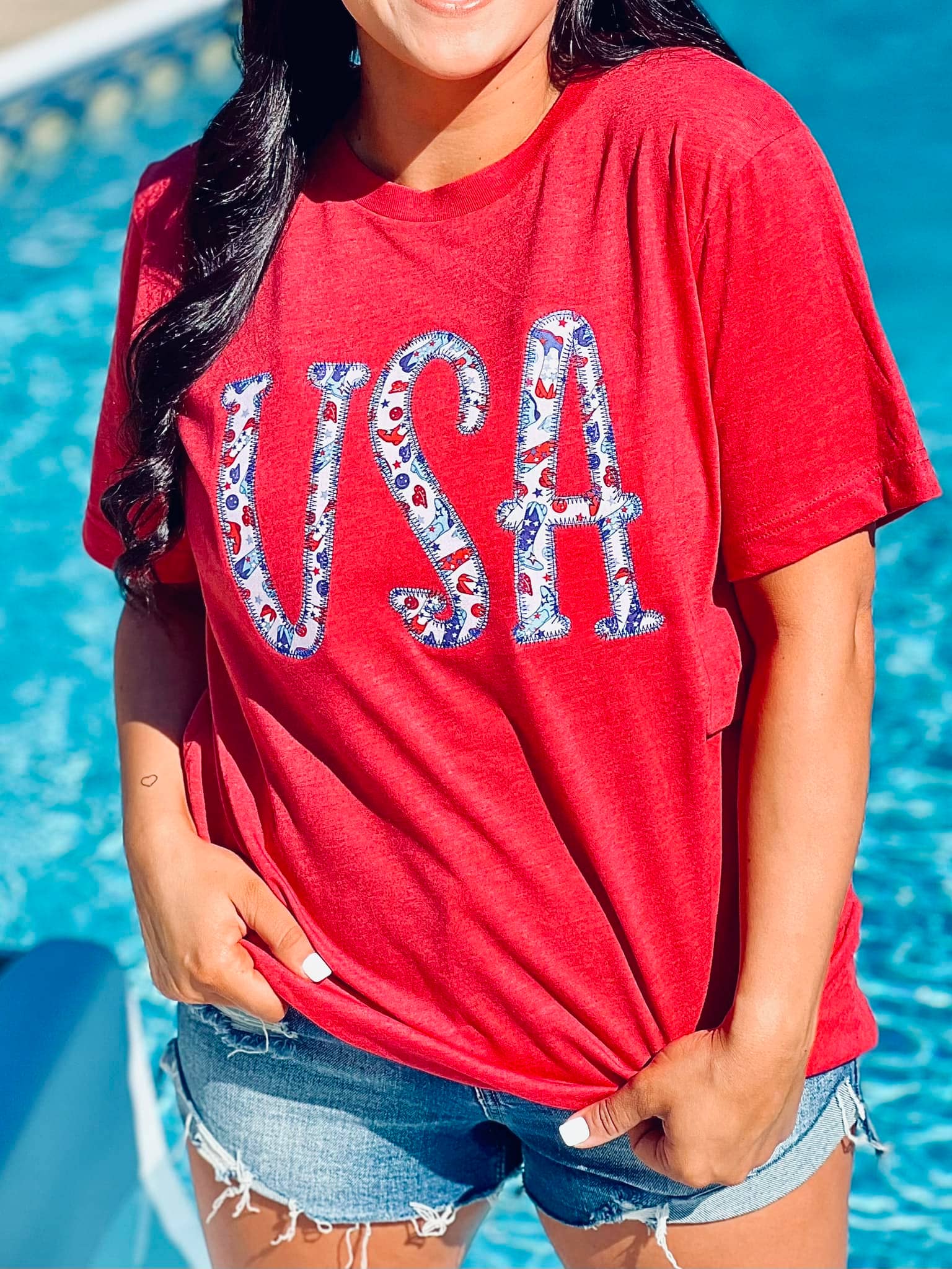 USA Patriotic Western Fabric Applique Tee Hoodie, Sweatshirt | PodTeesHub.com