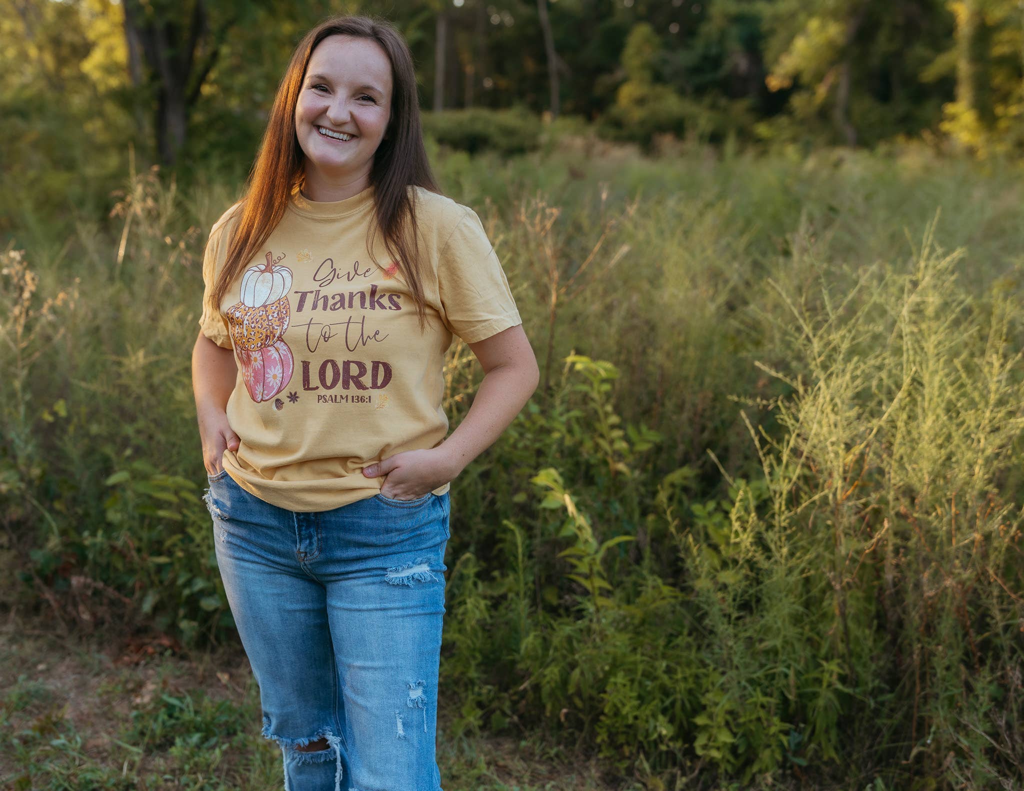 Psalm 136 Give Thanks Fall Graphic Tee - Christian Tee Hoodie, Sweatshirt | PodTeesHub.com