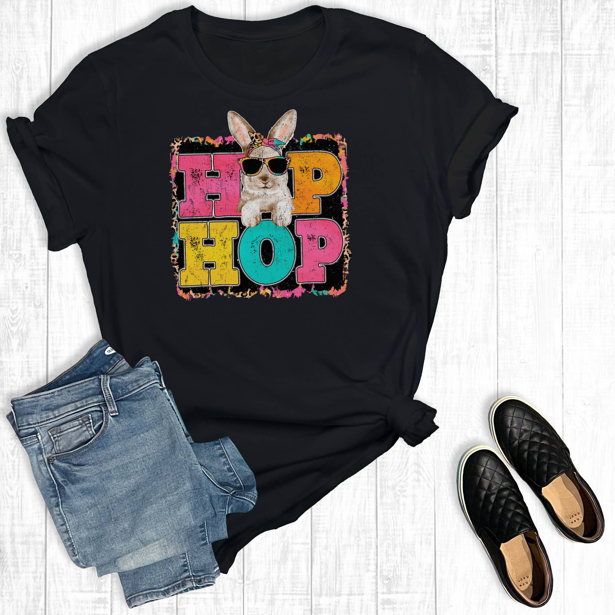 Hip Hop Tie Dye Leopard Bunny Graphic Tee Hoodie, Sweatshirt | PodTeesHub.com