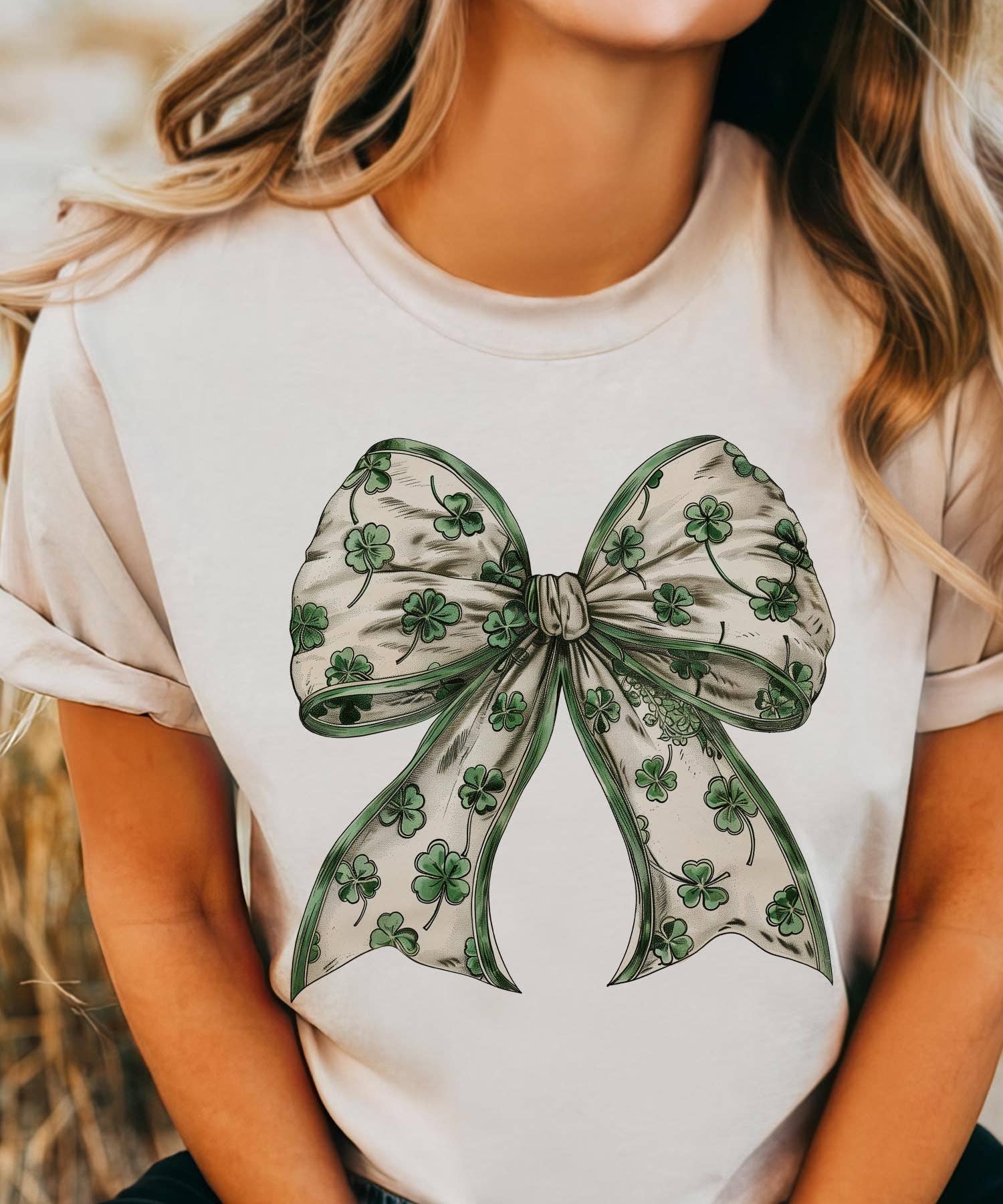 Coquette St. Patricks Bow - Cream Tee Hoodie, Sweatshirt | PodTeesHub.com